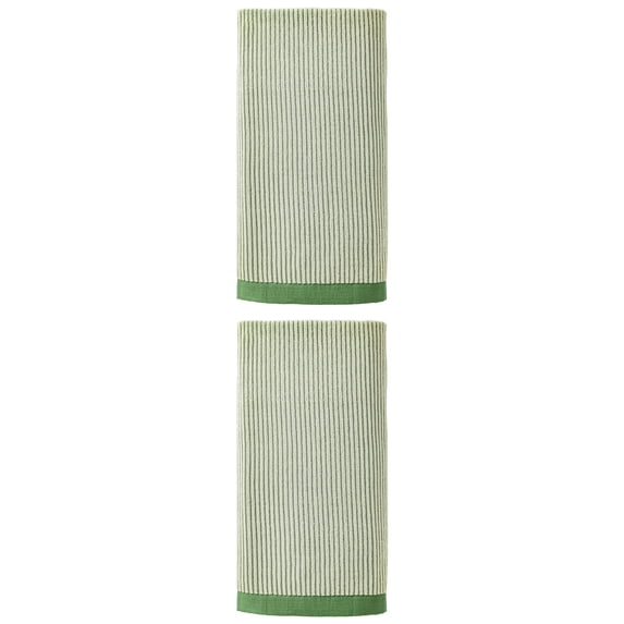 Unique Bargains Soft Highly Absorbent Cotton Striped Bath Towel 2 Pack Green 55"x28"