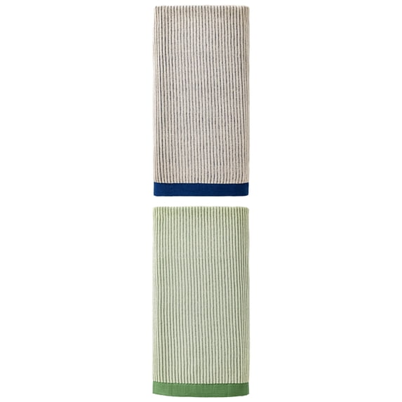 Unique Bargains Soft Highly Absorbent Cotton Striped Bath Towel 2 Pack Green/Blue 55"x28"