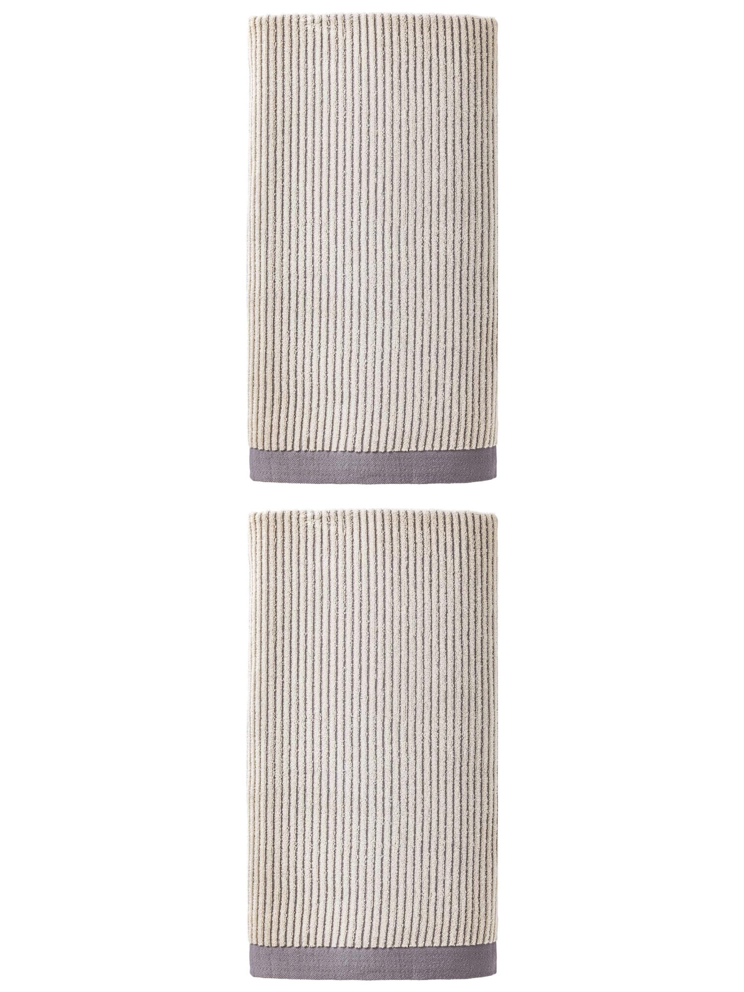 Unique Bargains Soft Highly Absorbent Cotton Striped Bath Towel 2 Pack Grey 55"x28"