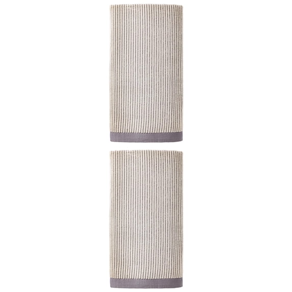 Unique Bargains Soft Highly Absorbent Cotton Striped Bath Towel 2 Pack Grey 55"x28"