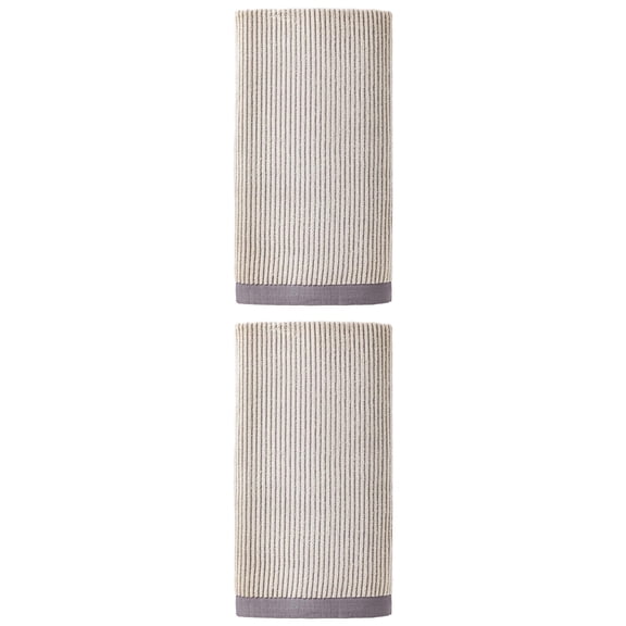 Unique Bargains Soft Highly Absorbent Cotton Striped Bath Towel 2 Pack Grey 55"x28"