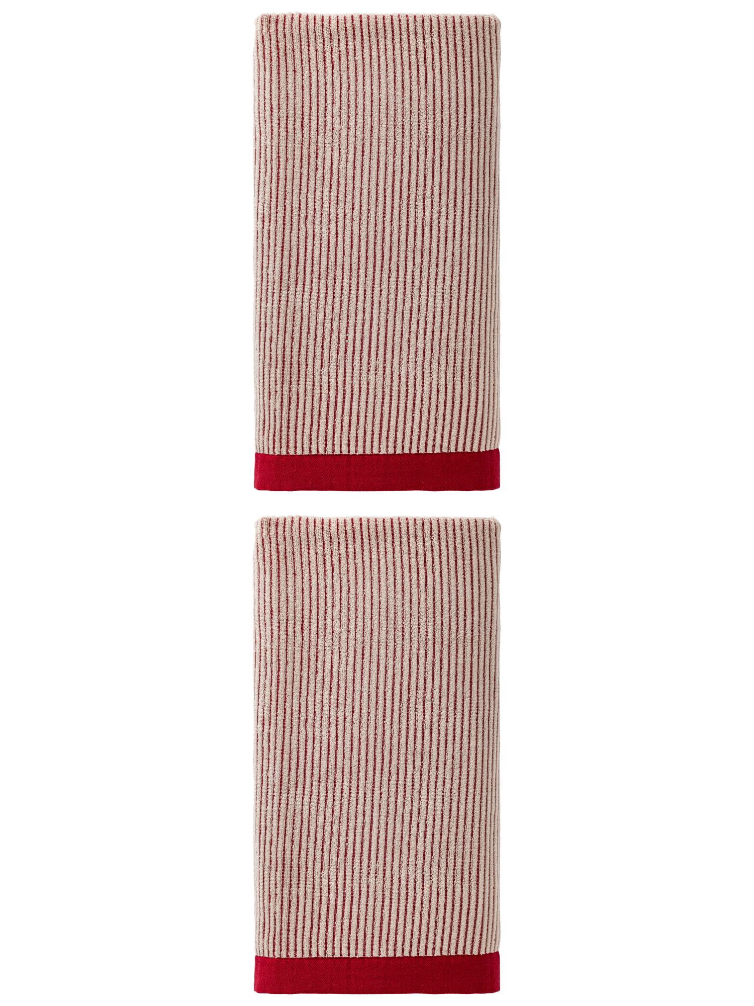 Unique Bargains Soft Highly Absorbent Cotton Striped Bath Towel 2 Pack Red 55"x28"