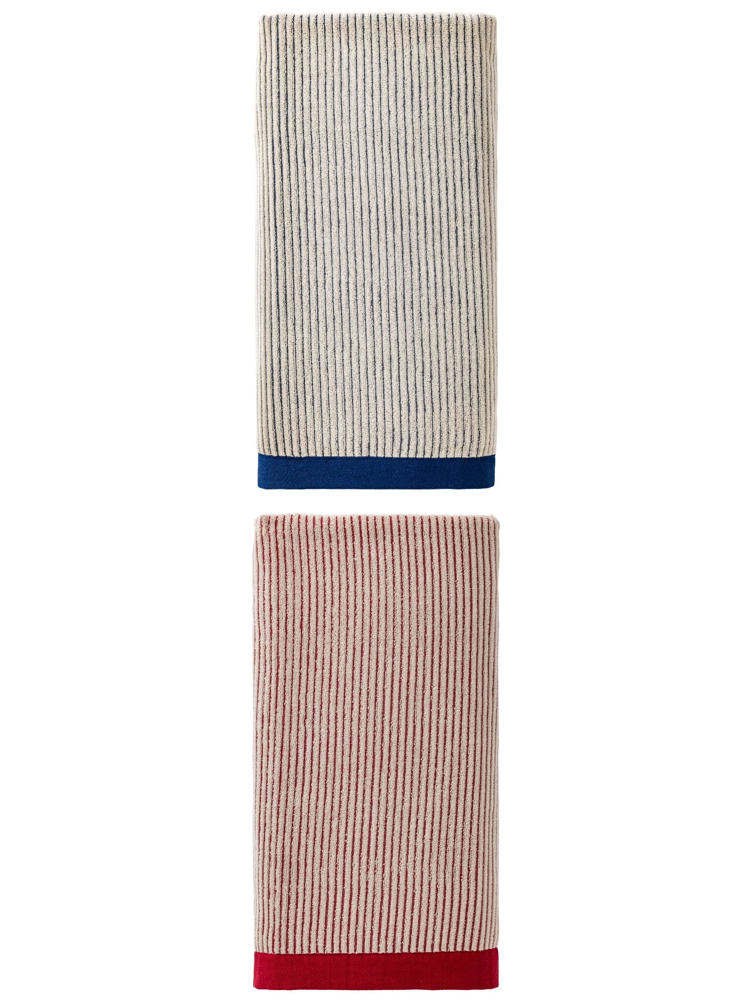 Unique Bargains Soft Highly Absorbent Cotton Striped Bath Towel 2 Pack Red/Blue 55"x28"