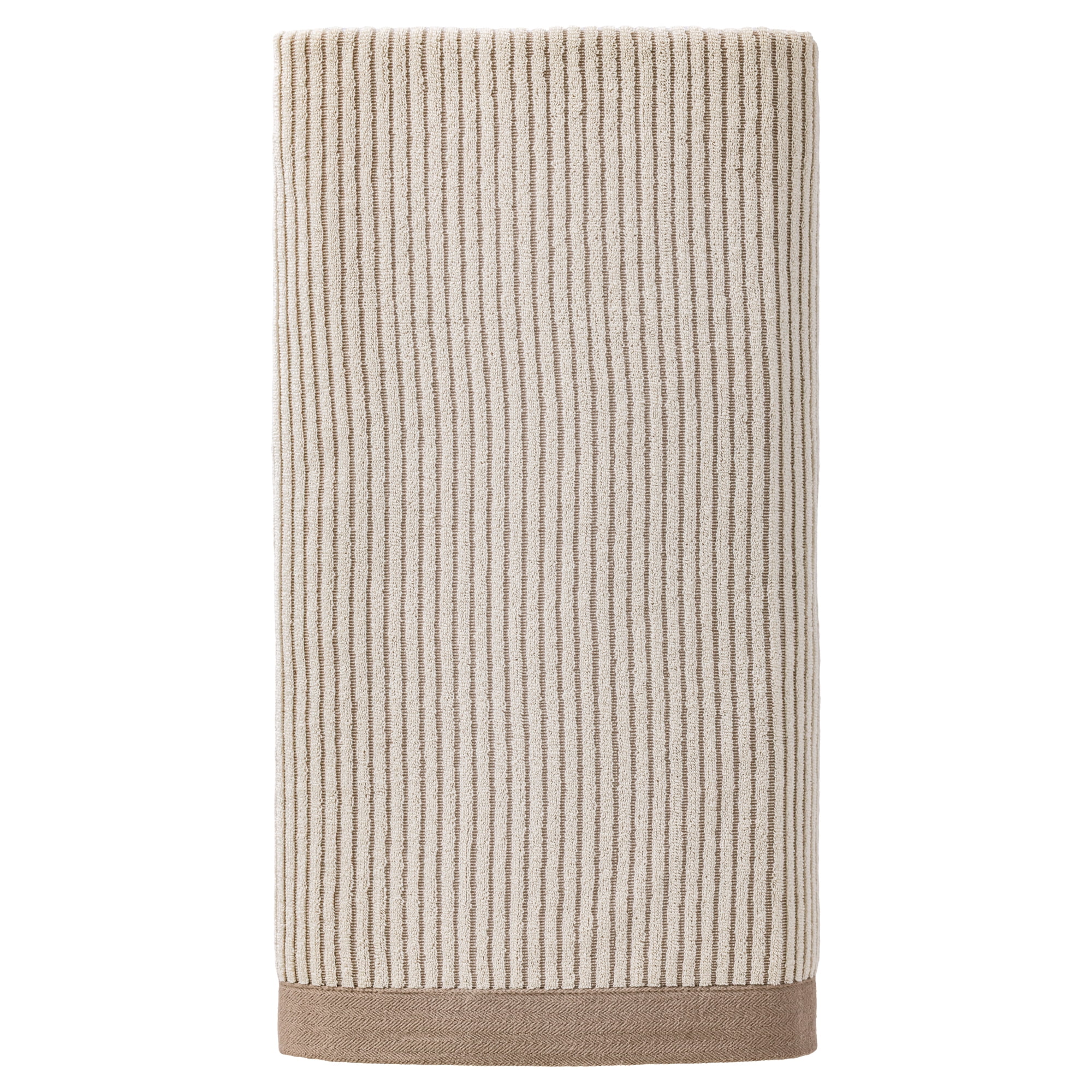 Unique Bargains Soft Highly Absorbent Pure Cotton Striped Bath Towel Brown 55" x 28"