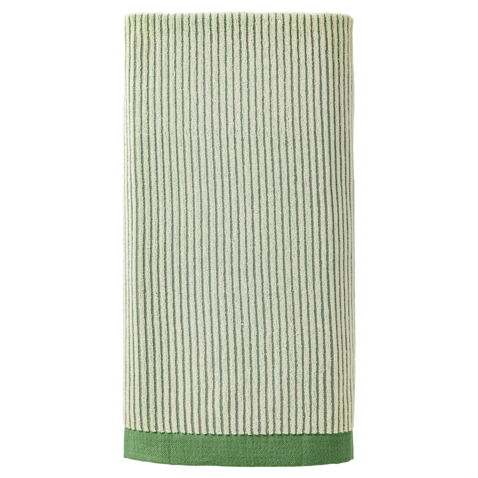 Unique Bargains Soft Highly Absorbent Pure Cotton Striped Bath Towel Green 55" x 28"