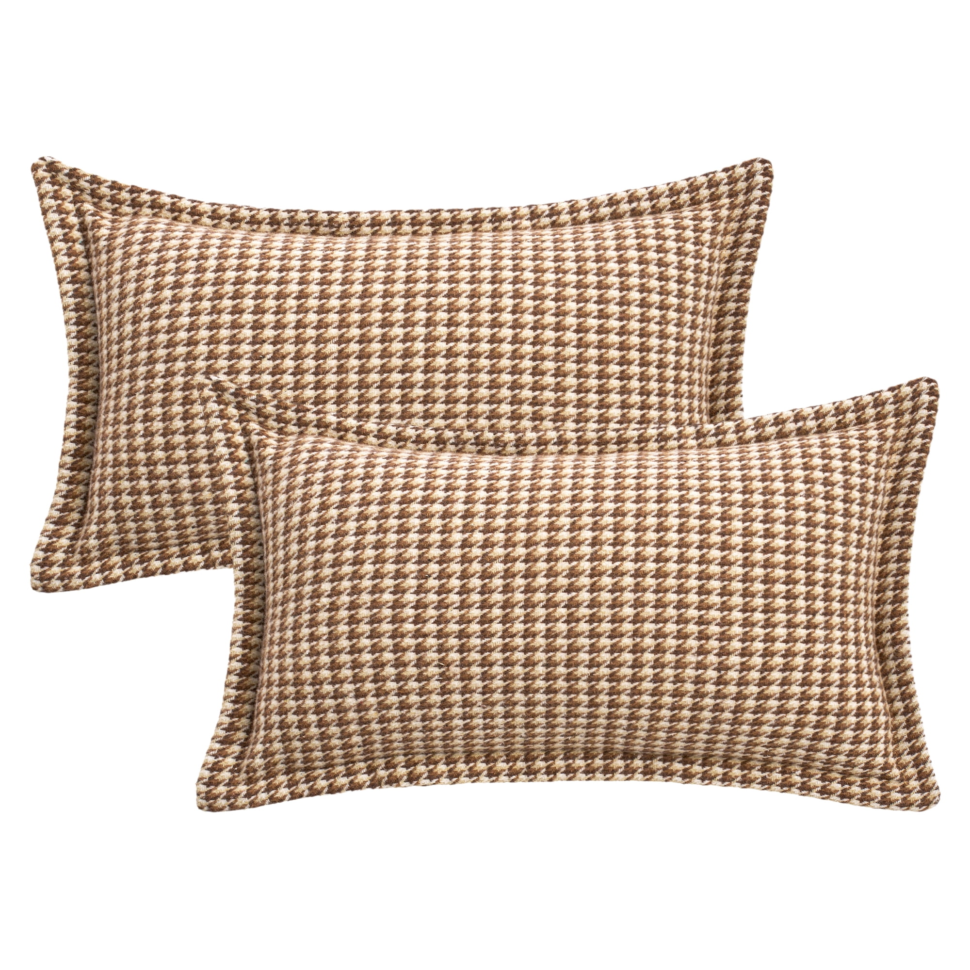 Unique Bargains Soft Houndstooth Throw Pillow Covers Set of 2 Brown 20" x 12"