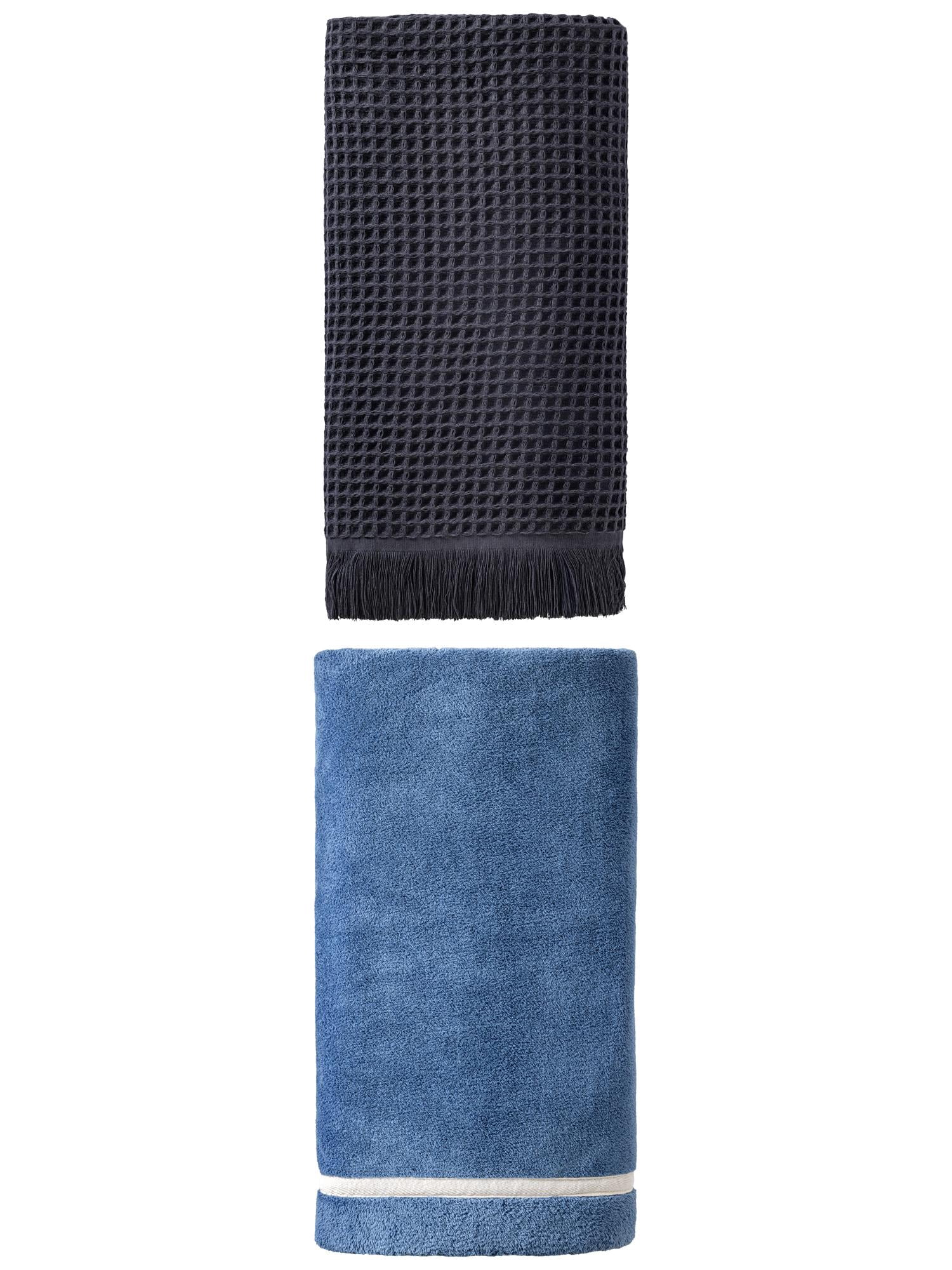 Unique Bargains Soft Knit Bath Towel 2 Pack Dark Blue 71" x 35"/63" x 31"