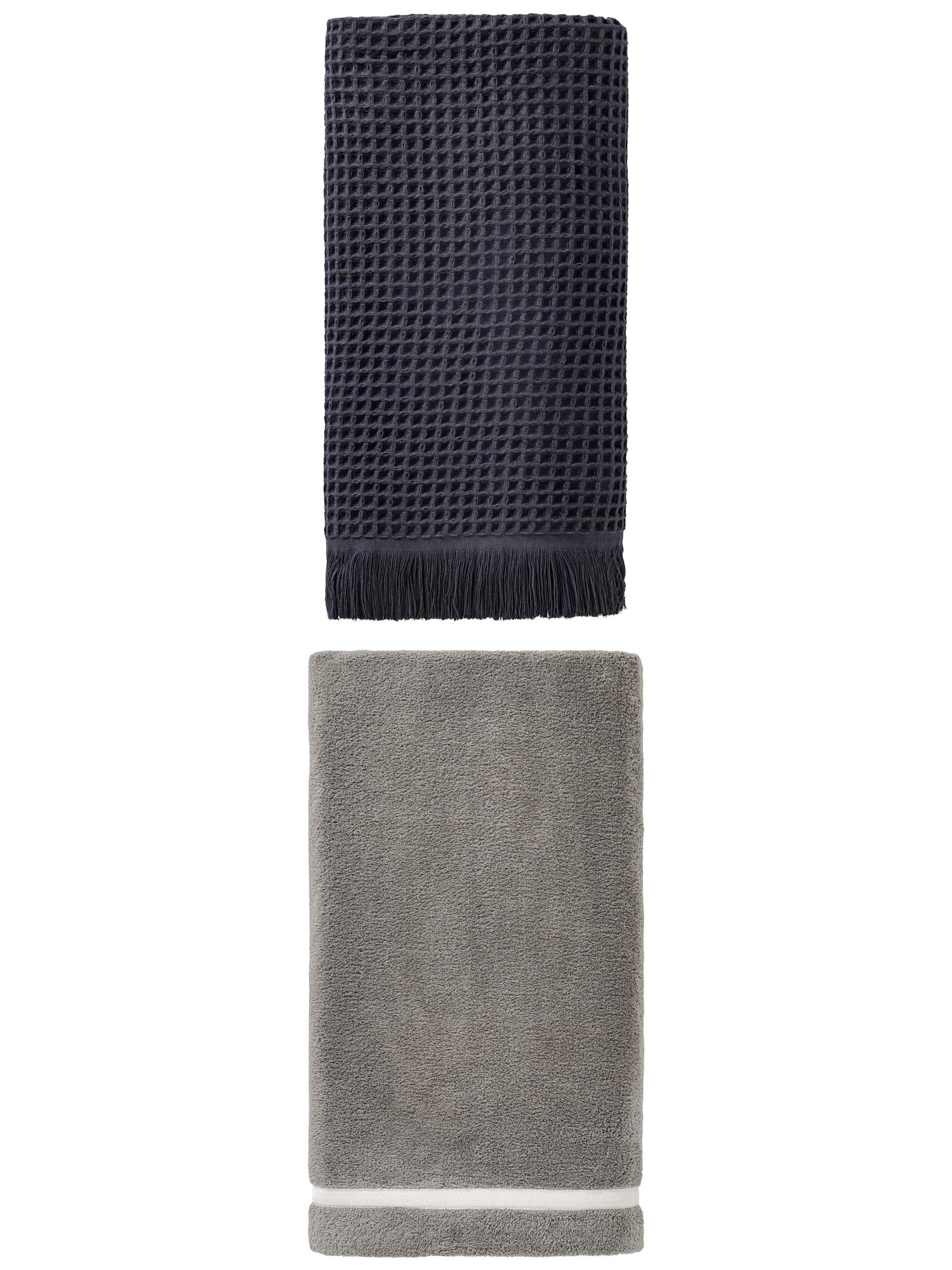 Unique Bargains Soft Knit Bath Towel 2 Pack Dark Blue/Grey 71" x 35"/63" x 31"