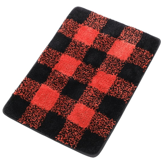 Unique Bargains Soft Microfiber Plaid Bathroom Rugs Black & Red 17"x24"
