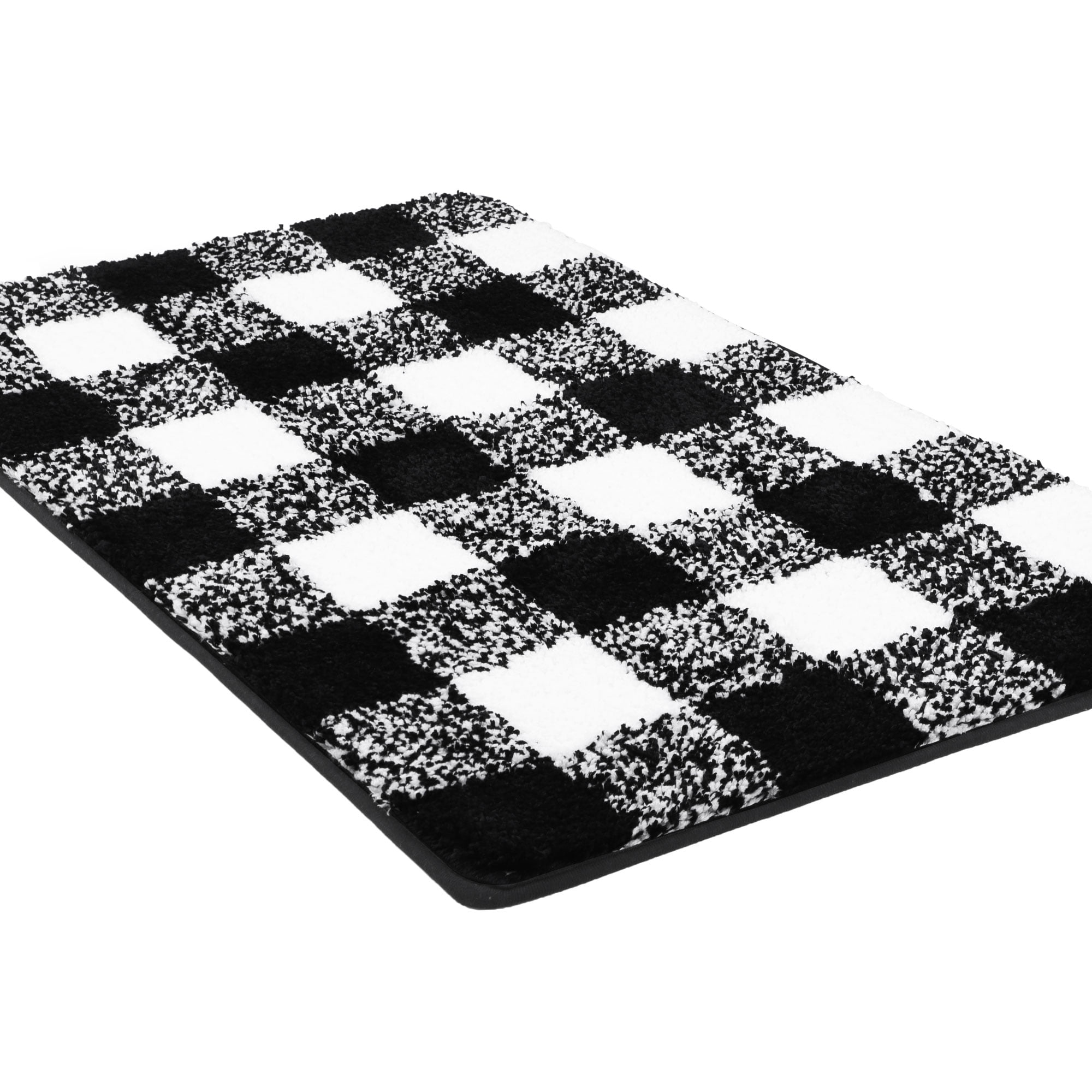 Unique Bargains Soft Microfiber Plaid Bathroom Rugs Black & White 20"x30"