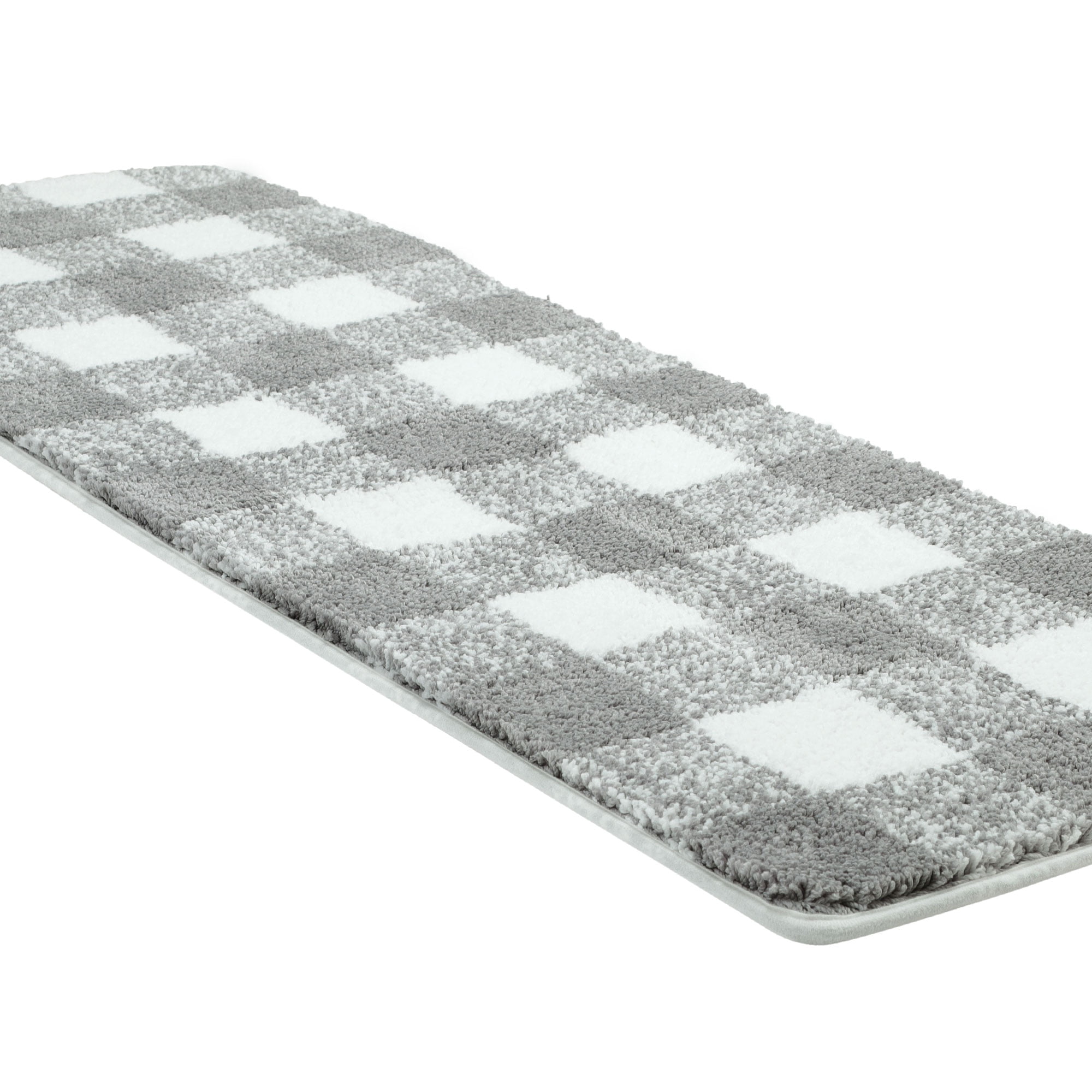 Unique Bargains Soft Microfiber Plaid Bathroom Rugs Gray & White 17"x47"