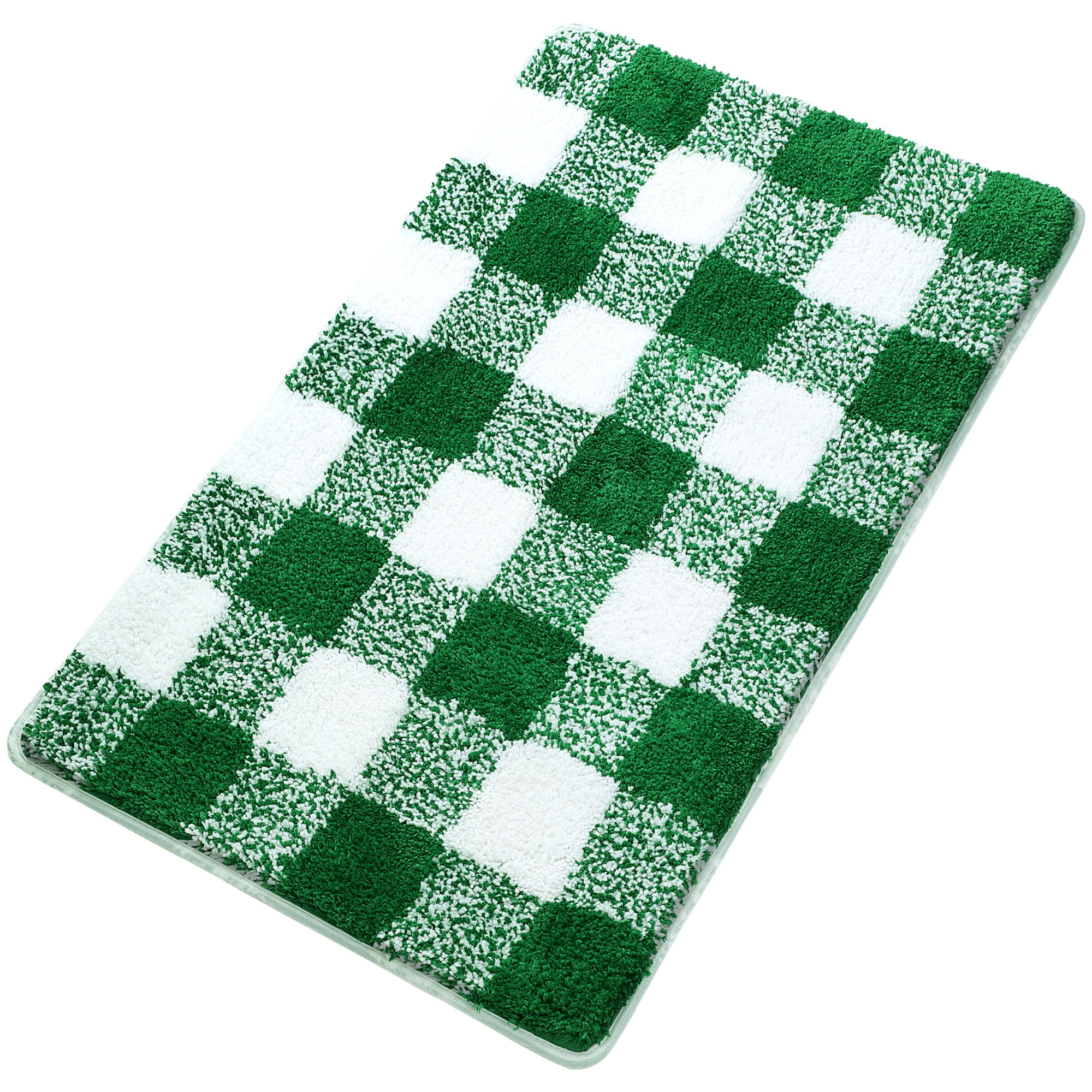 Unique Bargains Soft Microfiber Plaid Bathroom Rugs Green & White 20"x30"