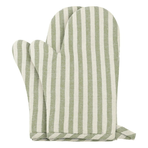Unique Bargains Soft Oven Mitts Heat-Resistant Cooking Gloves Green 10.6x6.7inch