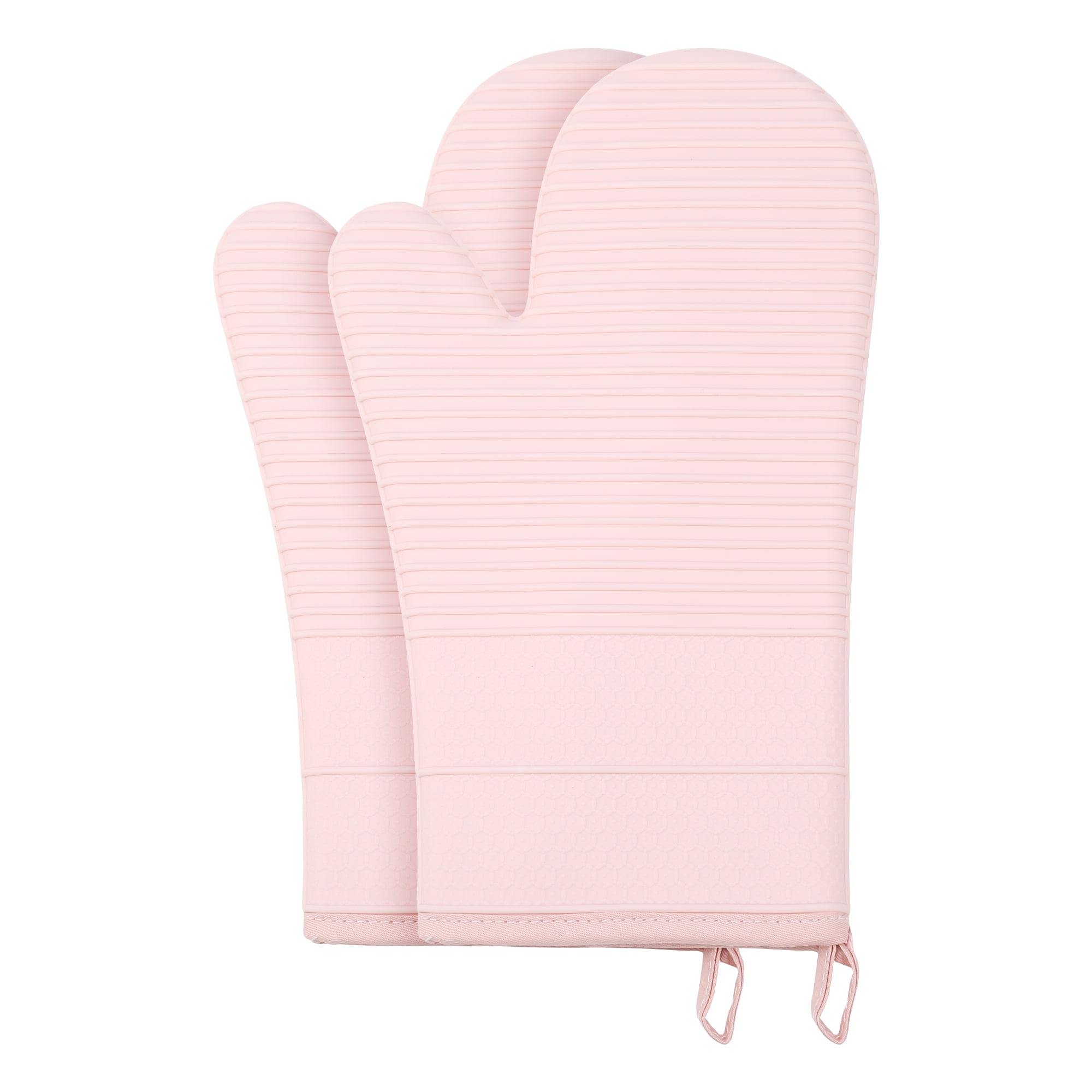 Unique Bargains Soft Oven Mitts Heat Resistant Cooking Gloves Pink 12.4x7.5inch
