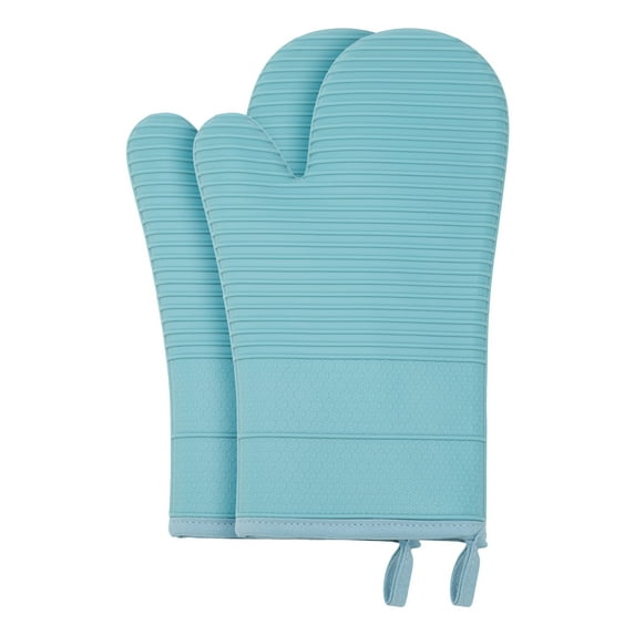 Unique Bargains Soft Oven Mitts Heat Resistant Cooking Gloves Sky Blue 12.4x7.5inch