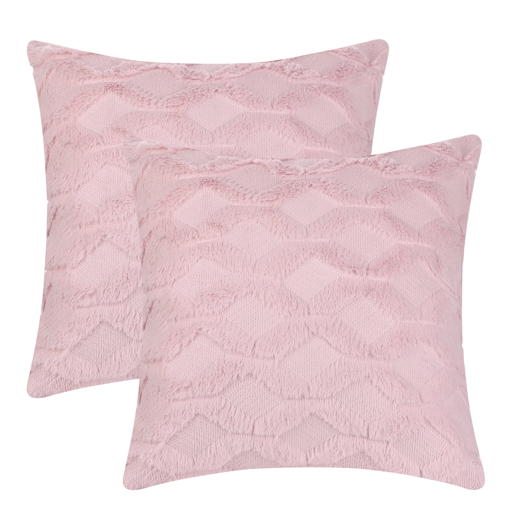 Unique Bargains Soft Plush Throw Pillow Covers Decorative Cushion Covers (2 Count) Pink-1 18" x 18"