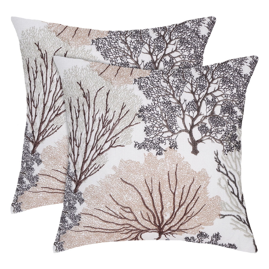 Unique Bargains Soft Polyester Coral Printed Throw Pillowcase Set of 2 Brown-Camel 18"x18"