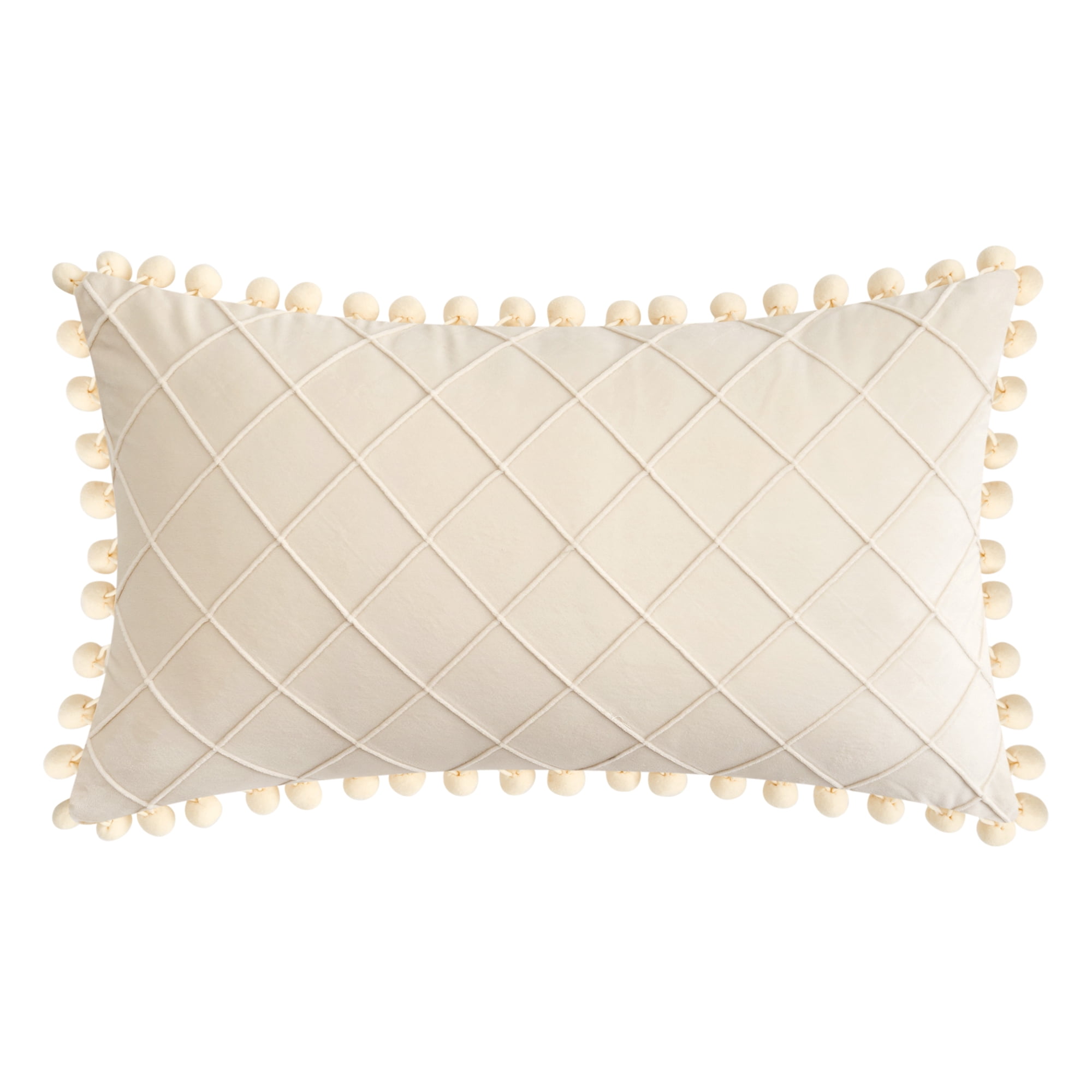 Unique Bargains Soft Pom-poms Velvet Throw Pillow Covers Beige 12" x 20"