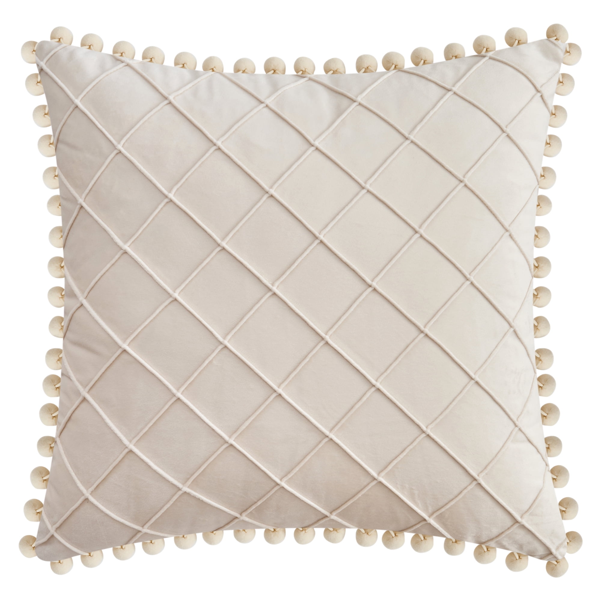 Unique Bargains Soft Pom-poms Velvet Throw Pillow Covers Beige 18" x 18"
