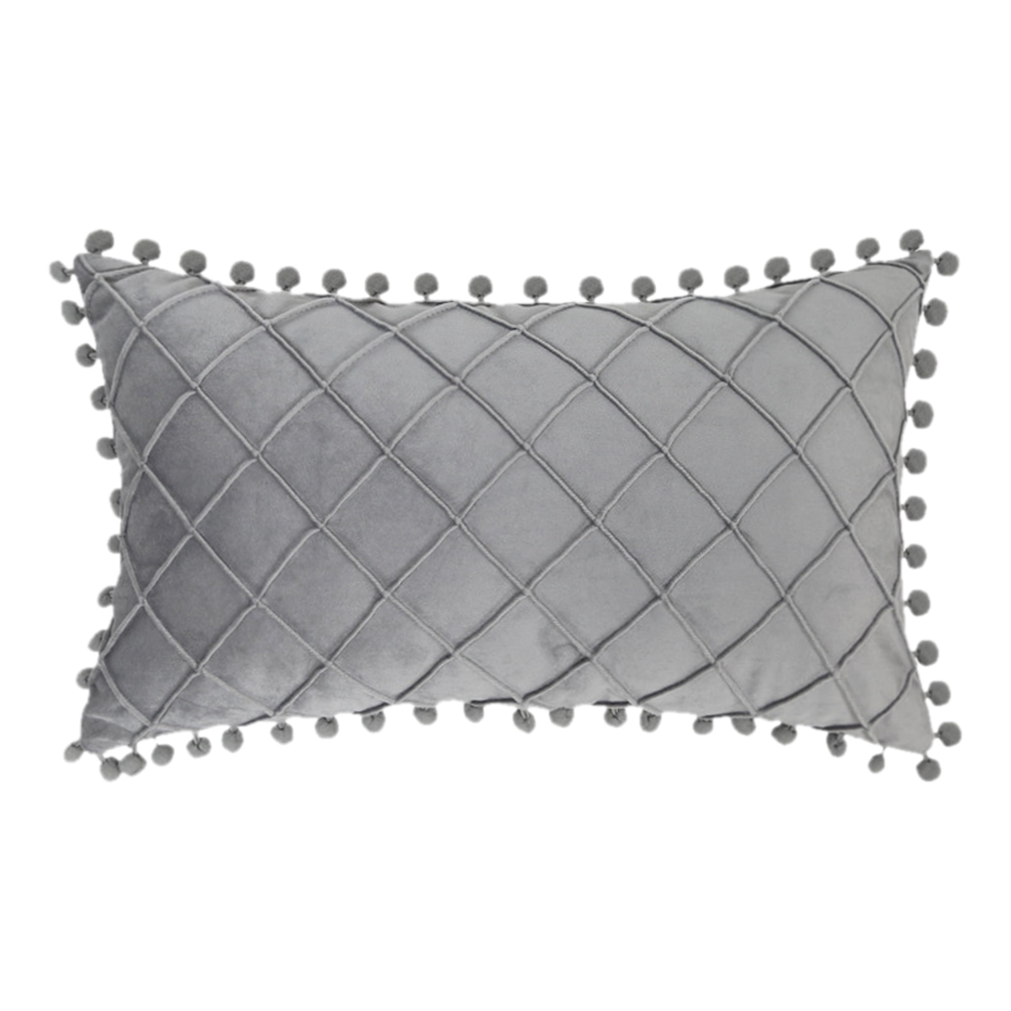 Unique Bargains Soft Pom-poms Velvet Throw Pillow Covers Grey 12" x 20"