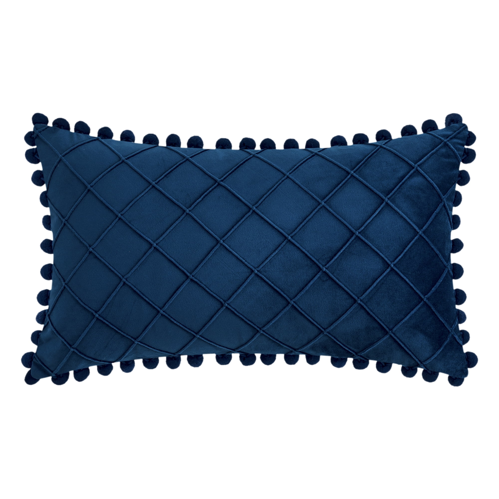Unique Bargains Soft Pom-poms Velvet Throw Pillow Covers Navy Blue 12" x 20"
