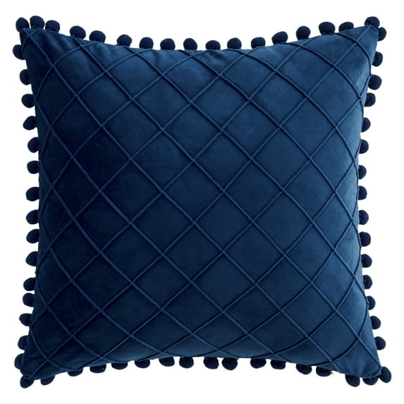 Unique Bargains Soft Pom-poms Velvet Throw Pillow Covers Navy Blue 18" x 18"