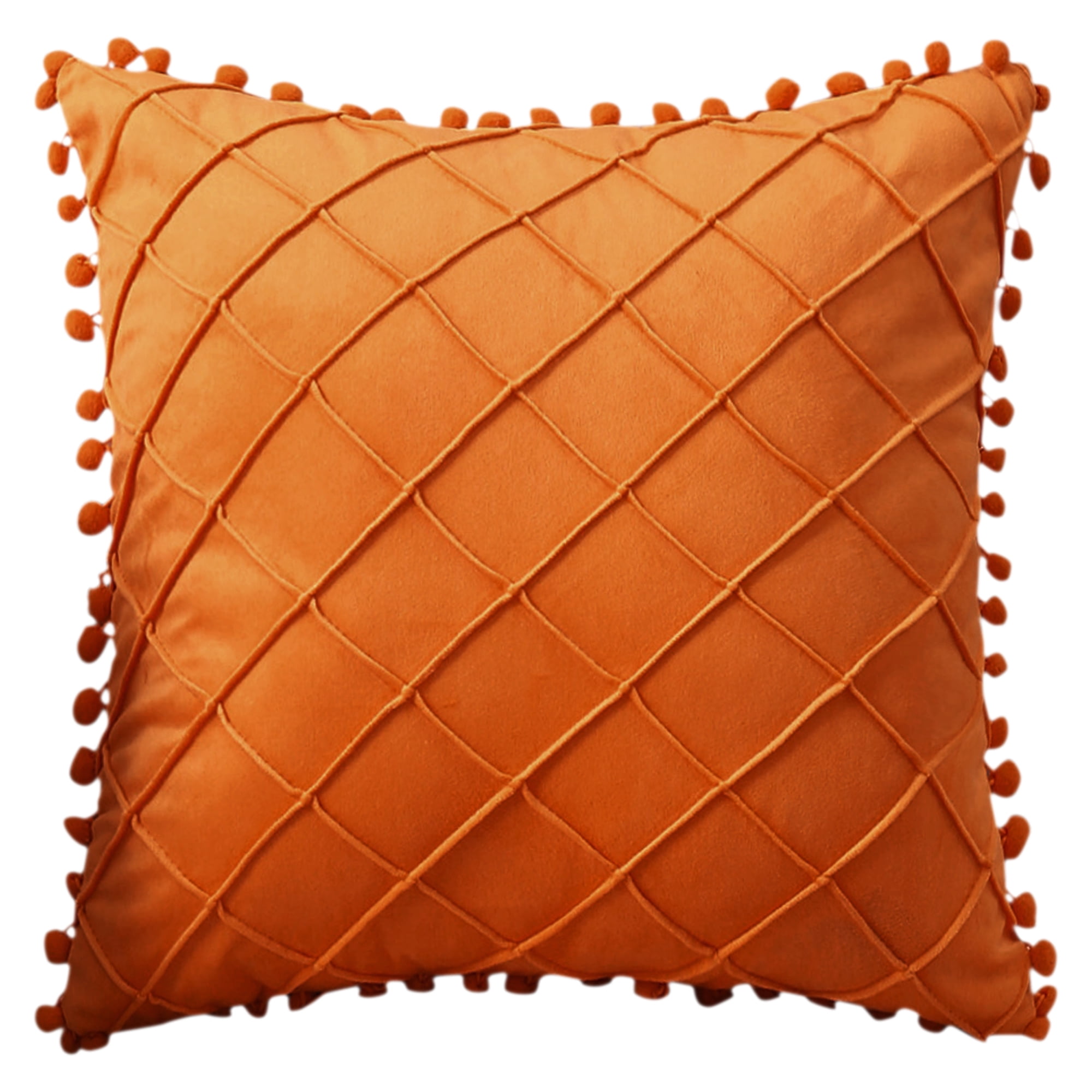 Unique Bargains Soft Pom-poms Velvet Throw Pillow Covers Orange 18" x 18"