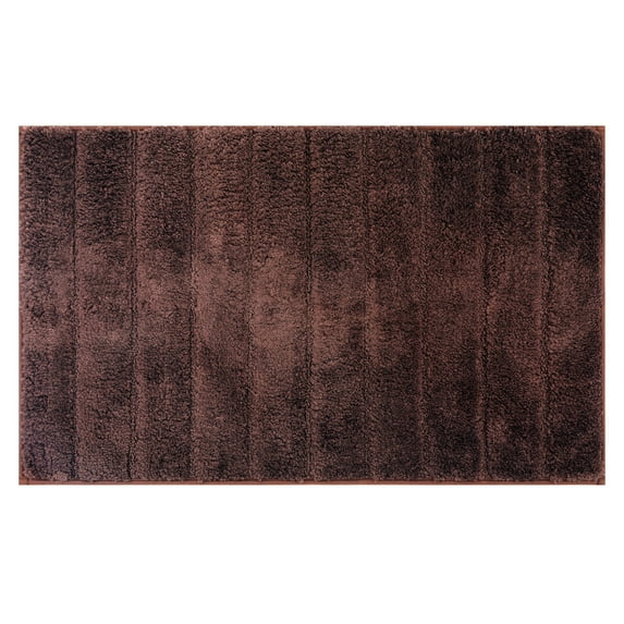 Unique Bargains Soft Stripe Bathroom Rug Rubber Backing Quick Dry Bath Rug Brown 20" x 32"