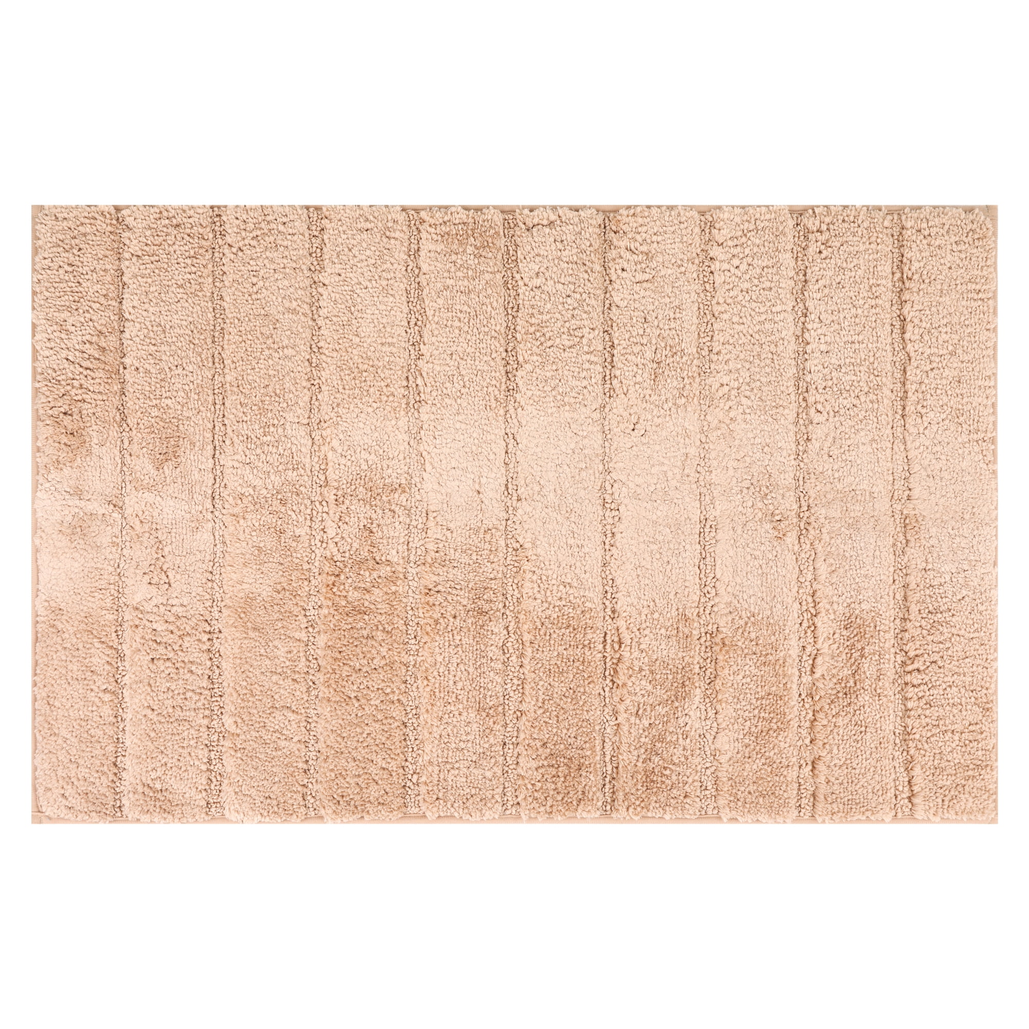 Unique Bargains Soft Stripe Bathroom Rug Rubber Backing Quick Dry Bath Rug Khaki 20" x 32"