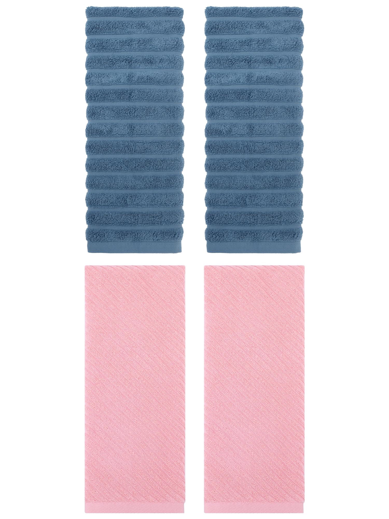 Unique Bargains Soft Striped Hand Towel 14" x 30" 4 Pcs Blue/Pink