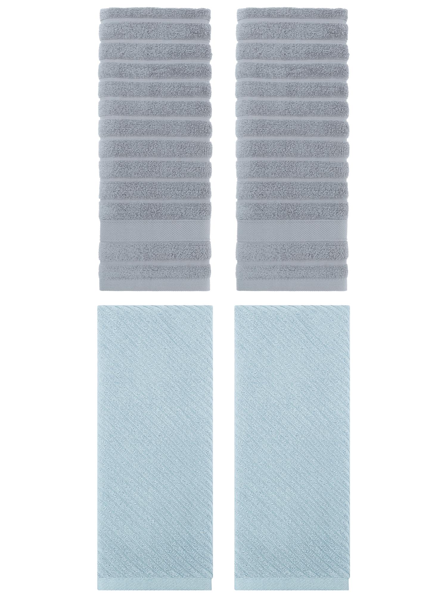 Unique Bargains Soft Striped Hand Towel 14" x 30" 4 Pcs Grey/Blue