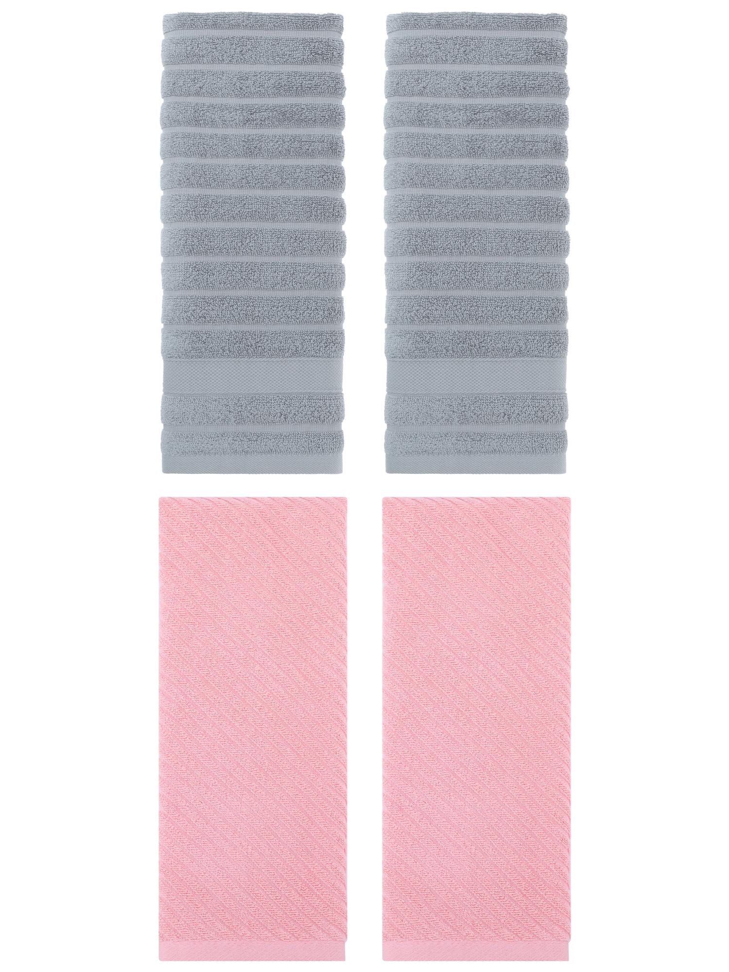 Unique Bargains Soft Striped Hand Towel 14" x 30" 4 Pcs Grey/Pink