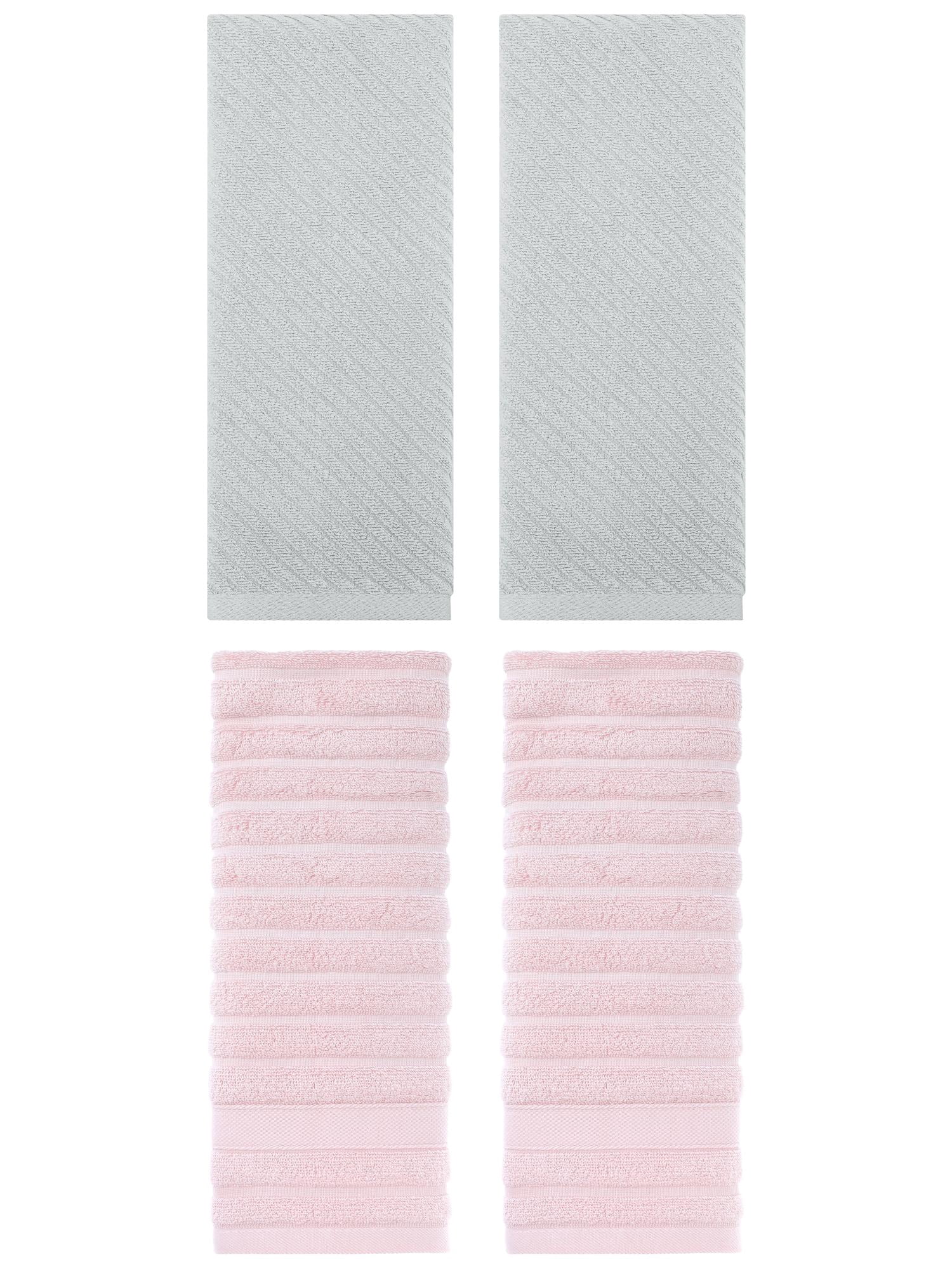 Unique Bargains Soft Striped Hand Towel 14" x 30" 4 Pcs Pink/Grey