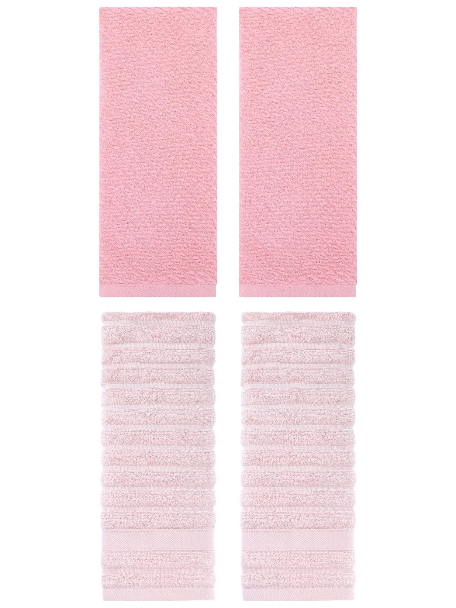 Unique Bargains Soft Striped Hand Towel 14" x 30" 4 Pcs Pink