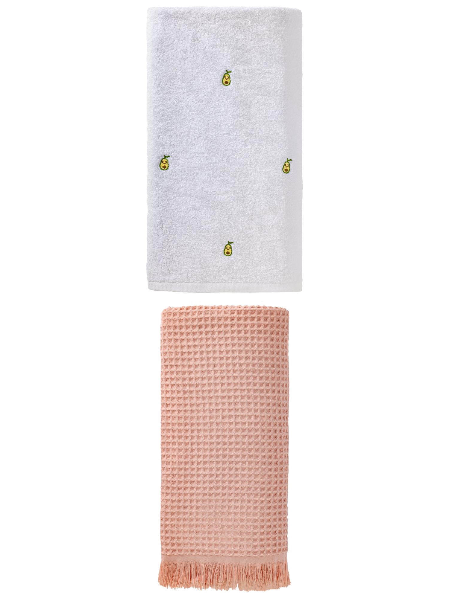 Unique Bargains Soft Plush Bath Towel 2 Pack Pink/Avocado White 71" x 35"/55" x 28"