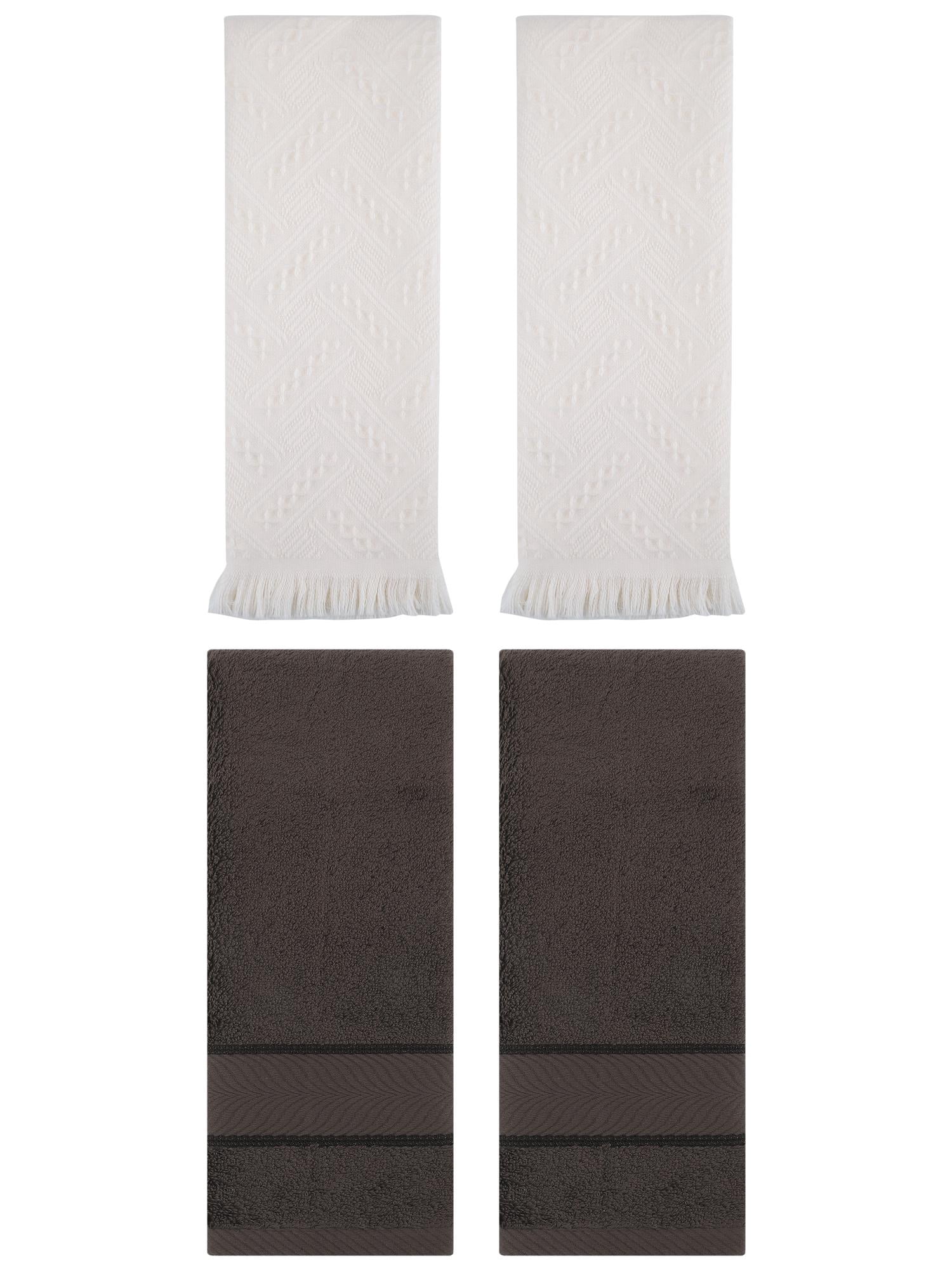 Unique Bargains Sold Striped Cotton Hand Towels 4 Pcs Dark Brown/Beige 14" x 30"/13" x 29"