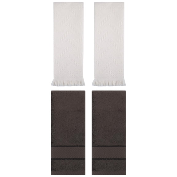 Unique Bargains Sold Striped Cotton Hand Towels 4 Pcs Dark Brown/Beige 14" x 30"/13" x 29"