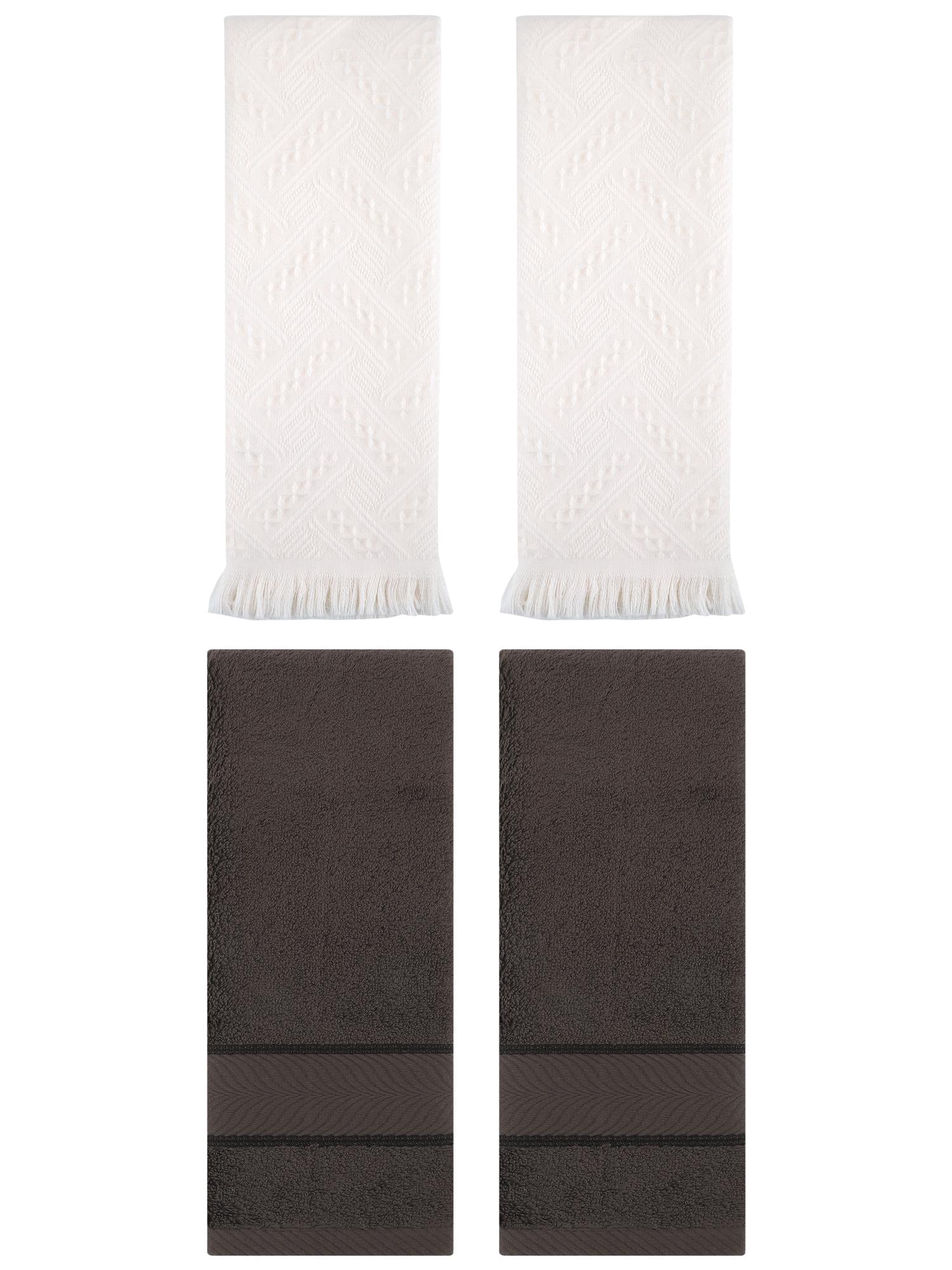 Unique Bargains Sold Striped Cotton Hand Towels 4 Pcs Dark Brown/White 14" x 30"/13" x 29"