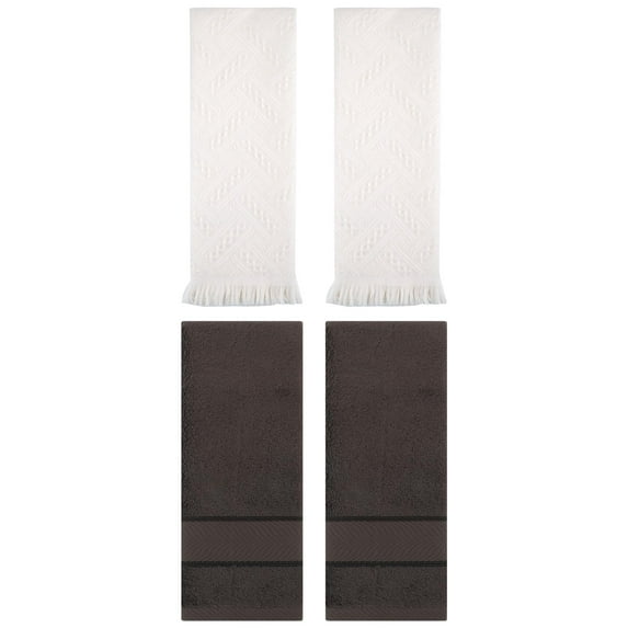Unique Bargains Sold Striped Cotton Hand Towels 4 Pcs Dark Brown/White 14" x 30"/13" x 29"