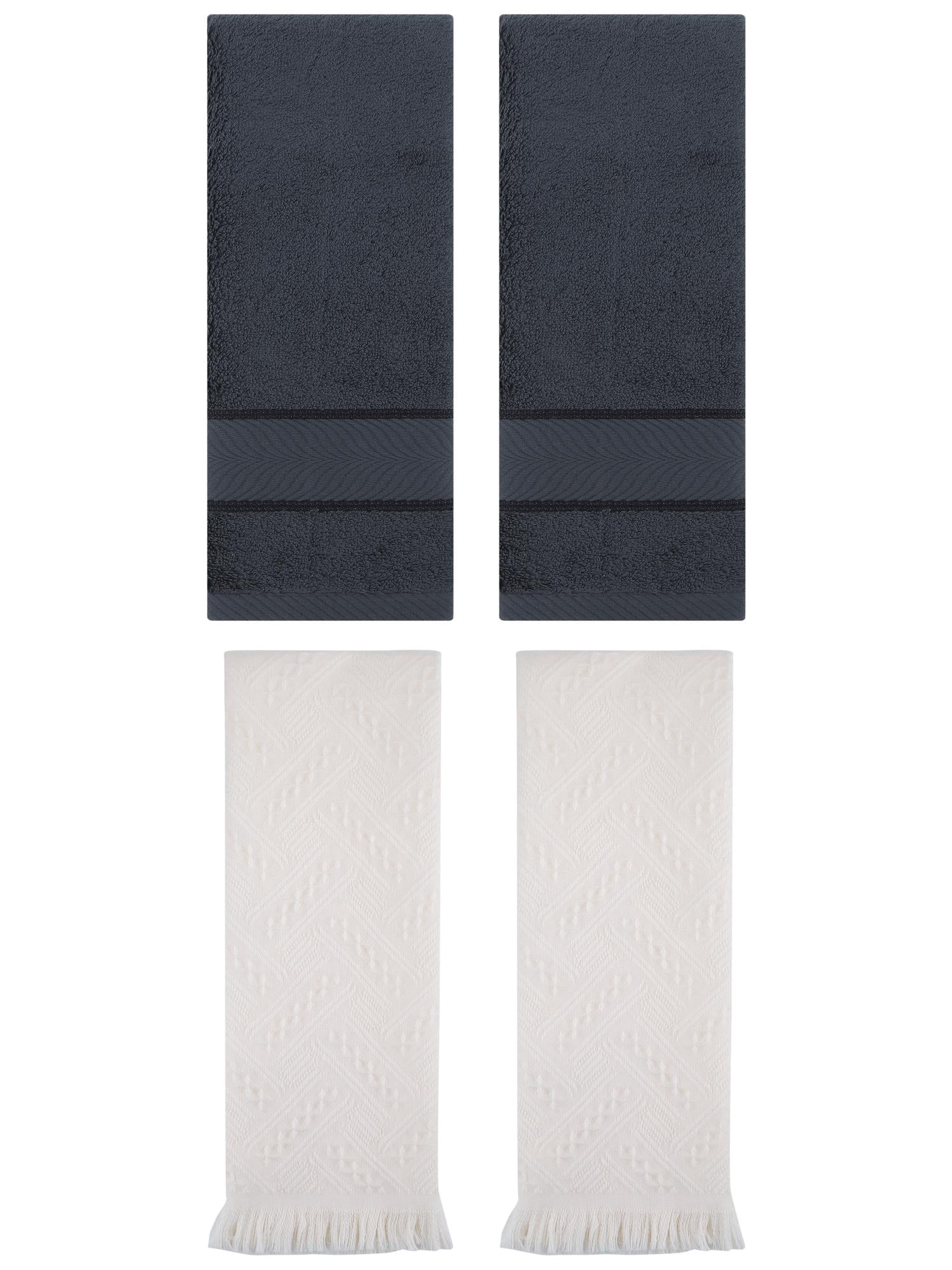 Unique Bargains Sold Striped Cotton Hand Towels 4 Pcs Dark Grey/Beige 14" x 30"/13" x 29"