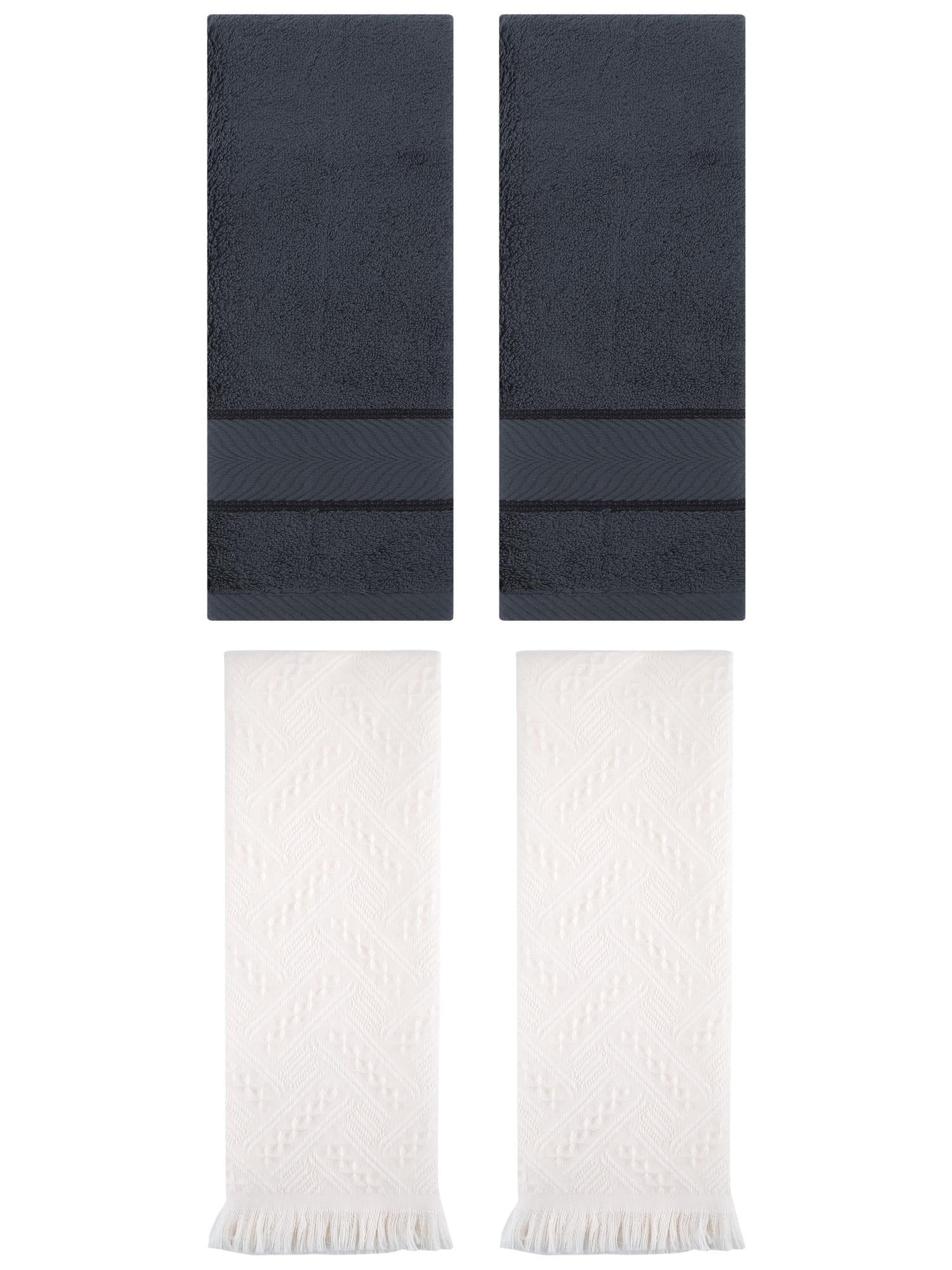 Unique Bargains Sold Striped Cotton Hand Towels 4 Pcs Dark Grey/White 14" x 30"/13" x 29"