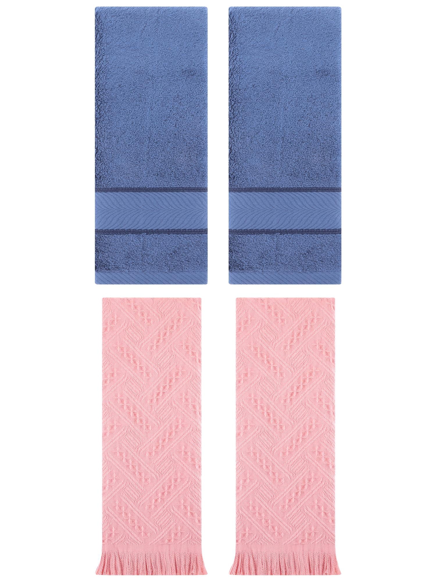 Unique Bargains Sold Striped Cotton Hand Towels 4 Pcs Light Blue/Pink 14" x 30"/13" x 29"