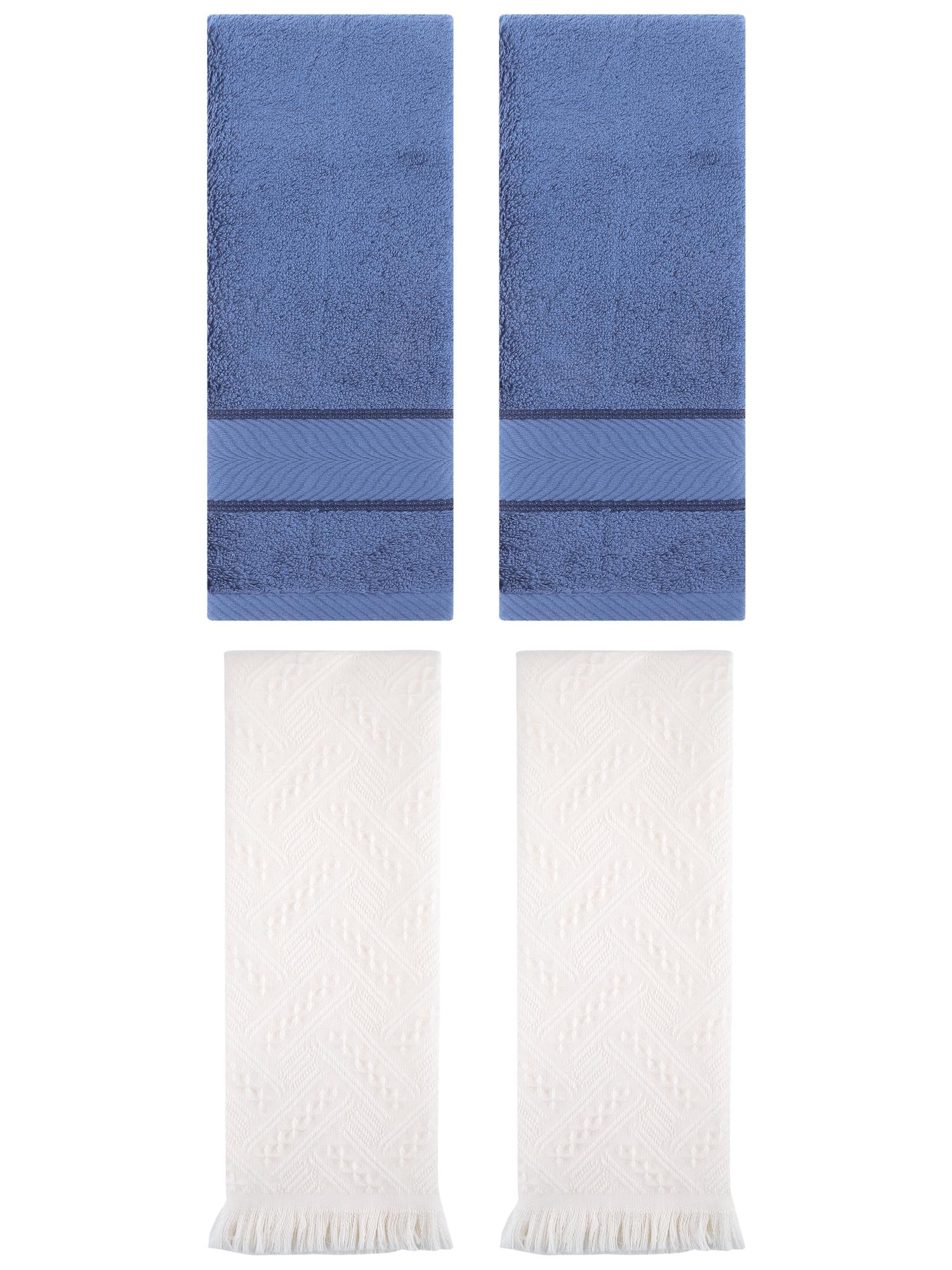 Unique Bargains Sold Striped Cotton Hand Towels 4 Pcs Light Blue/White 14" x 30"/13" x 29"