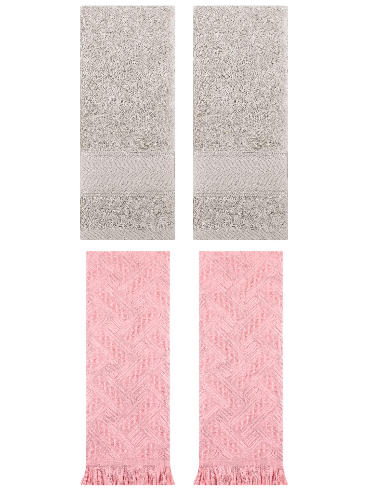 Unique Bargains Sold Striped Cotton Hand Towels 4 Pcs Light Brown/Pink 14" x 30"/13" x 29"