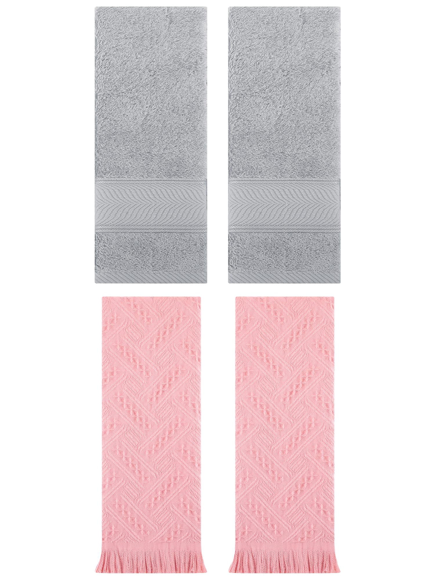 Unique Bargains Sold Striped Cotton Hand Towels 4 Pcs Light Grey/Pink 14" x 30"/13" x 29"