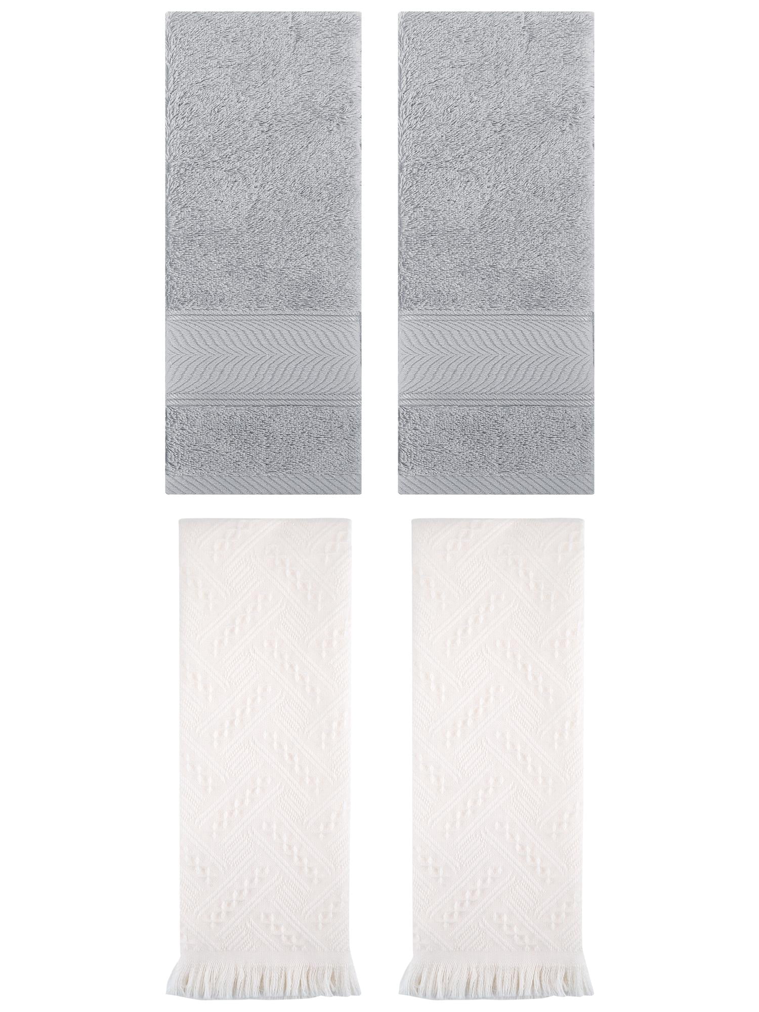 Unique Bargains Sold Striped Cotton Hand Towels 4 Pcs Light Grey/White 14" x 30"/13" x 29"