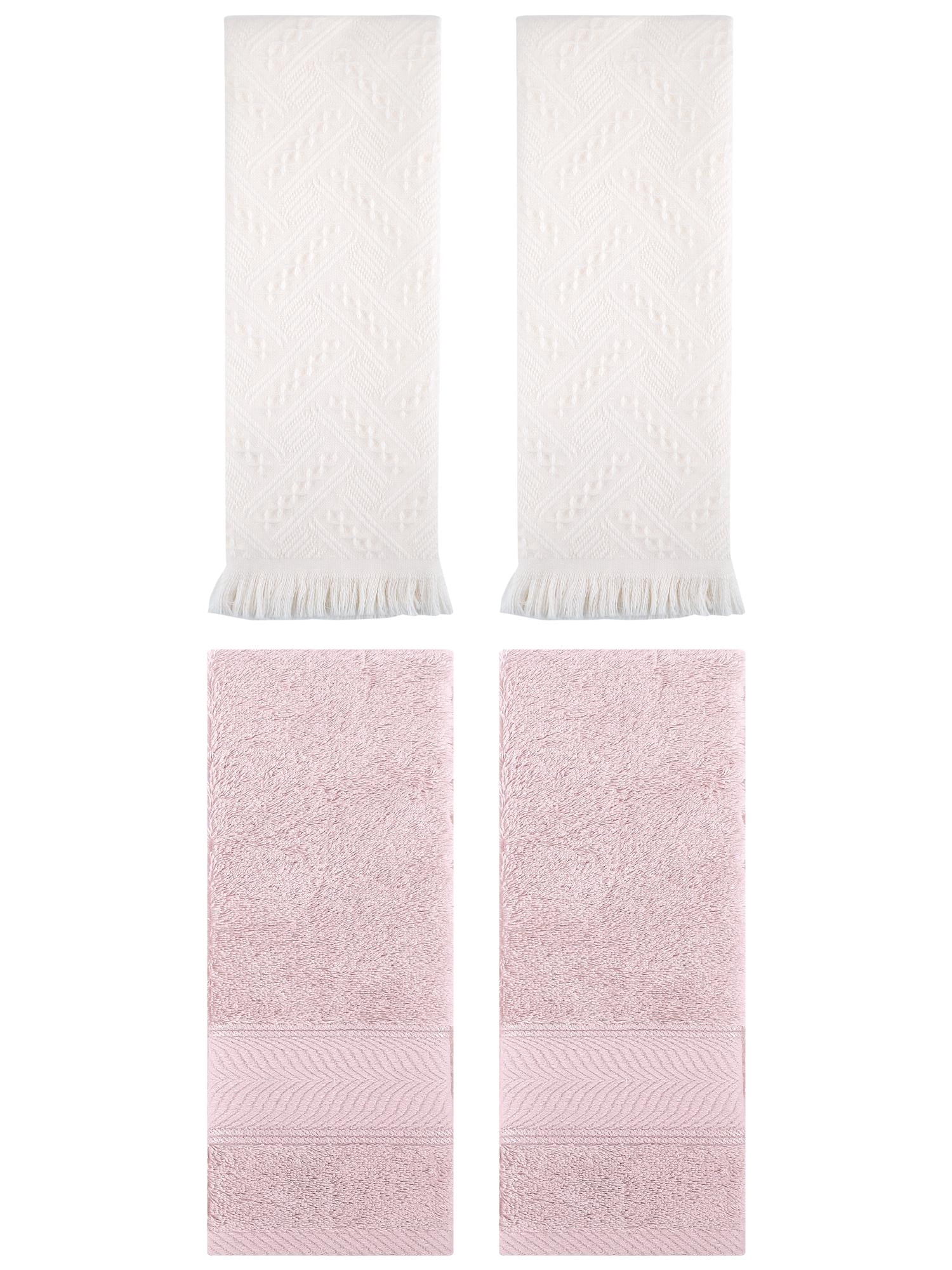 Unique Bargains Sold Striped Cotton Hand Towels 4 Pcs Light Pink/White 14" x 30"/13" x 29"