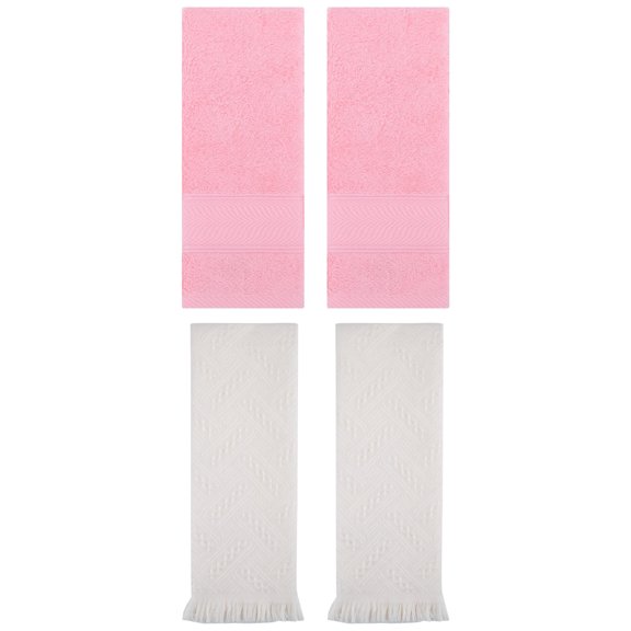Unique Bargains Sold Striped Cotton Hand Towels 4 Pcs Pink/Beige 14" x 30"/13" x 29"