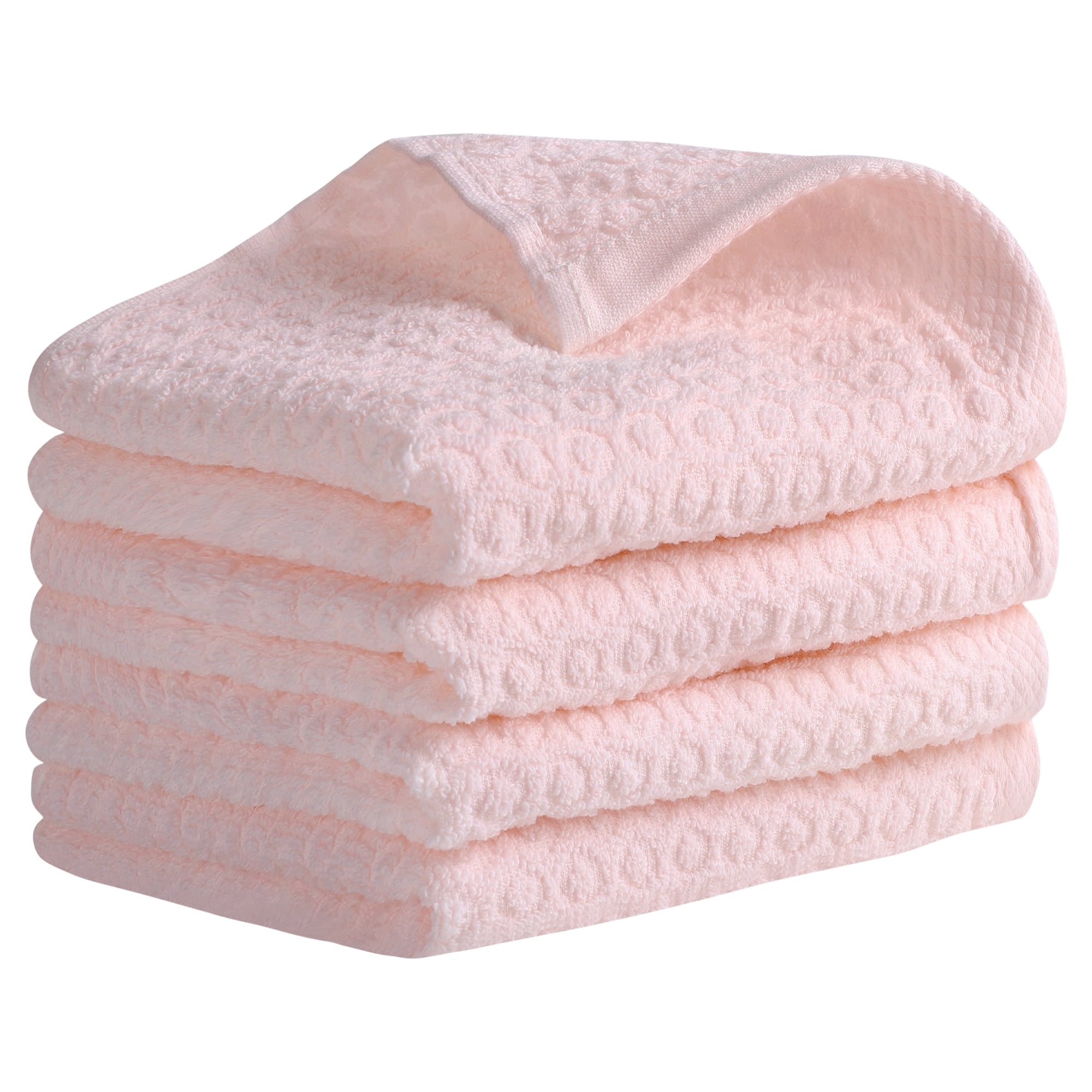Unique Bargains Solid Bathroom Hand Towel Cotton Hand Towel Set for Kitchen Pink 4-Piece