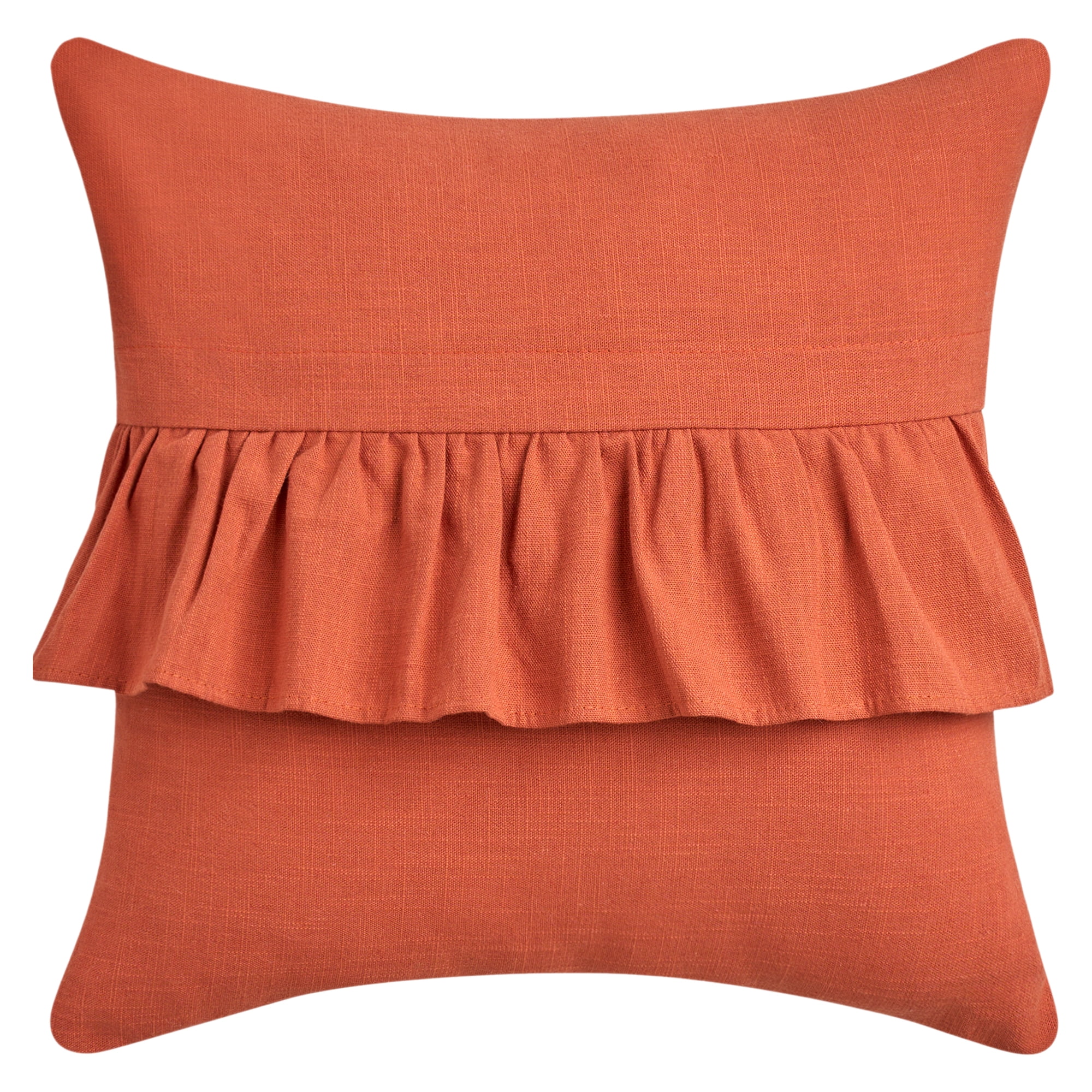 Unique Bargains Solid Boho Throw Pillow Covers with Ruffles Set of 1 Orange 18" x 18"